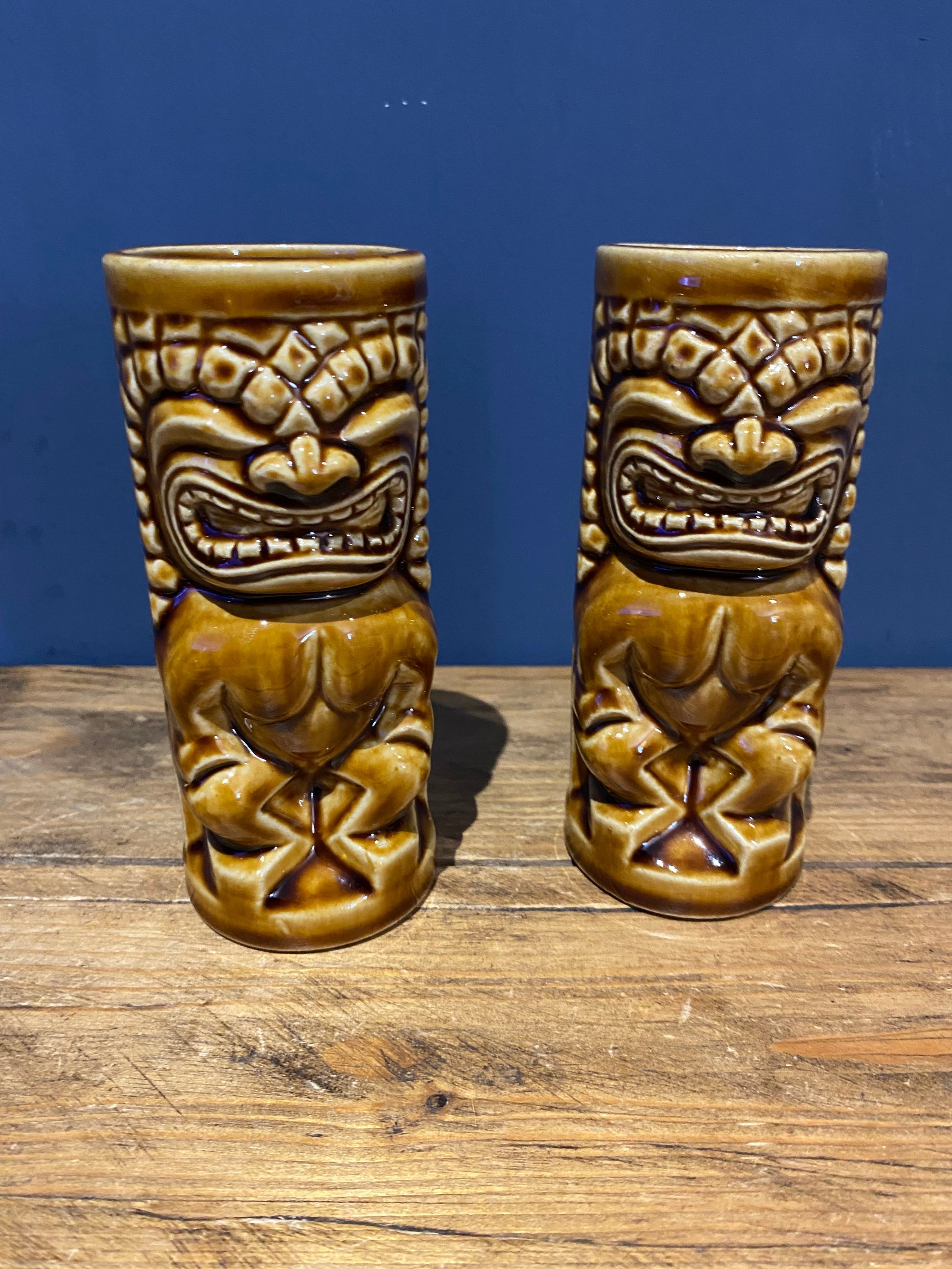 Vintage Orchids Of Hawaii , Pair Of Tiki Vases / Bud Vases , Small
