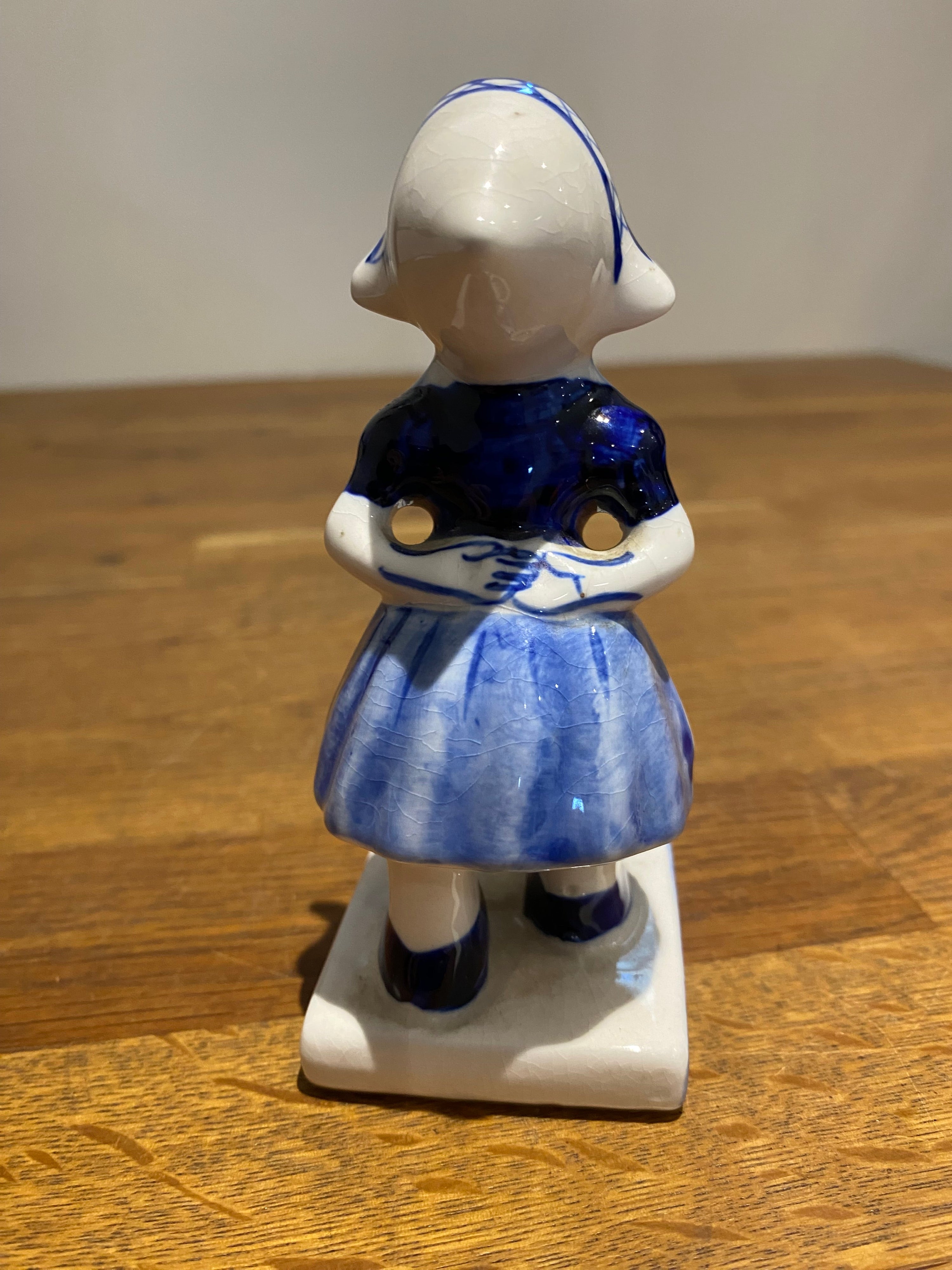 Vintage Delft Holland candlestick girl figure ornament.
