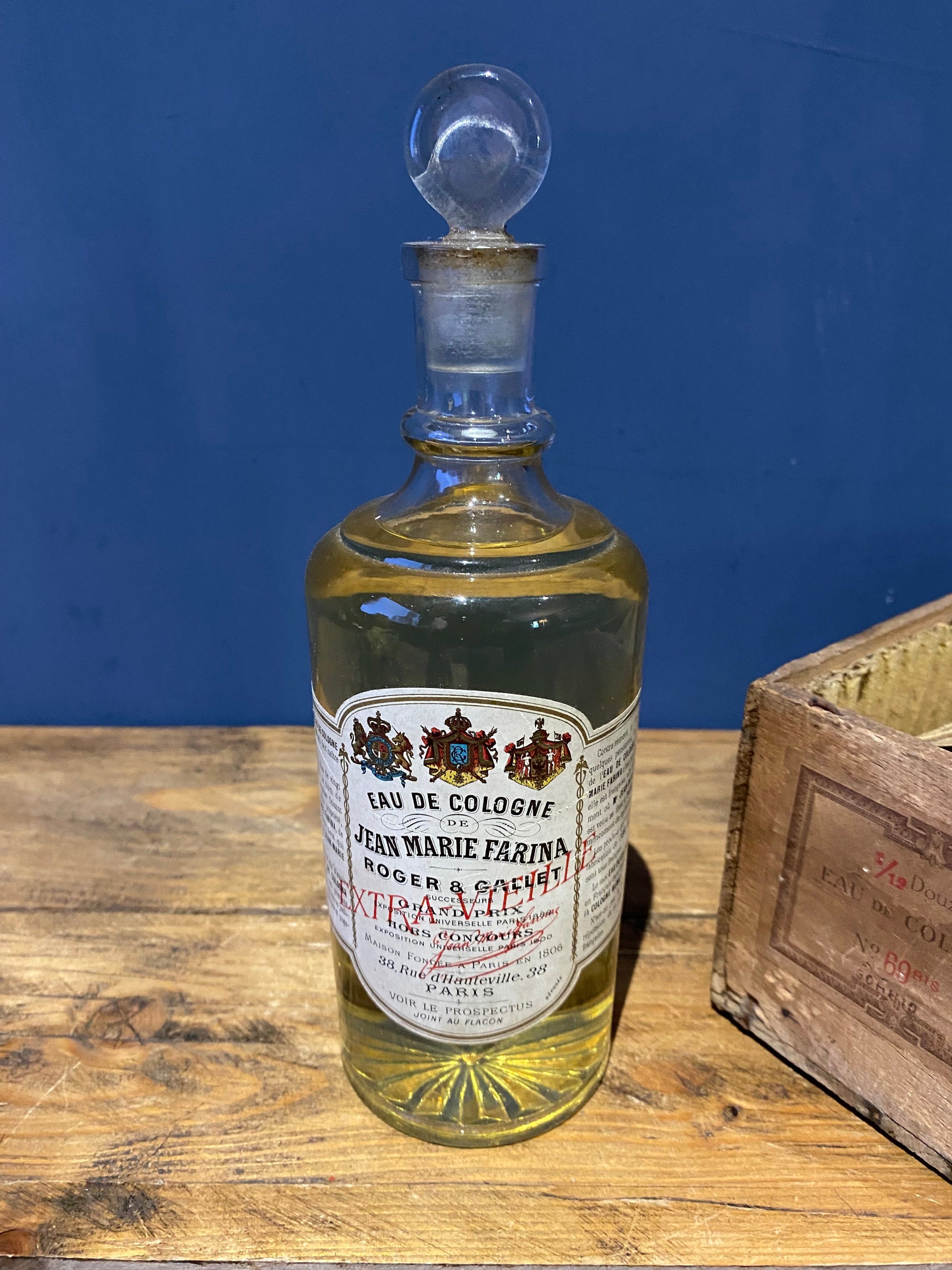Antique Jean Marie Farina, Roger & Gallet , Eau De Cologne. Full Bottle, Rare