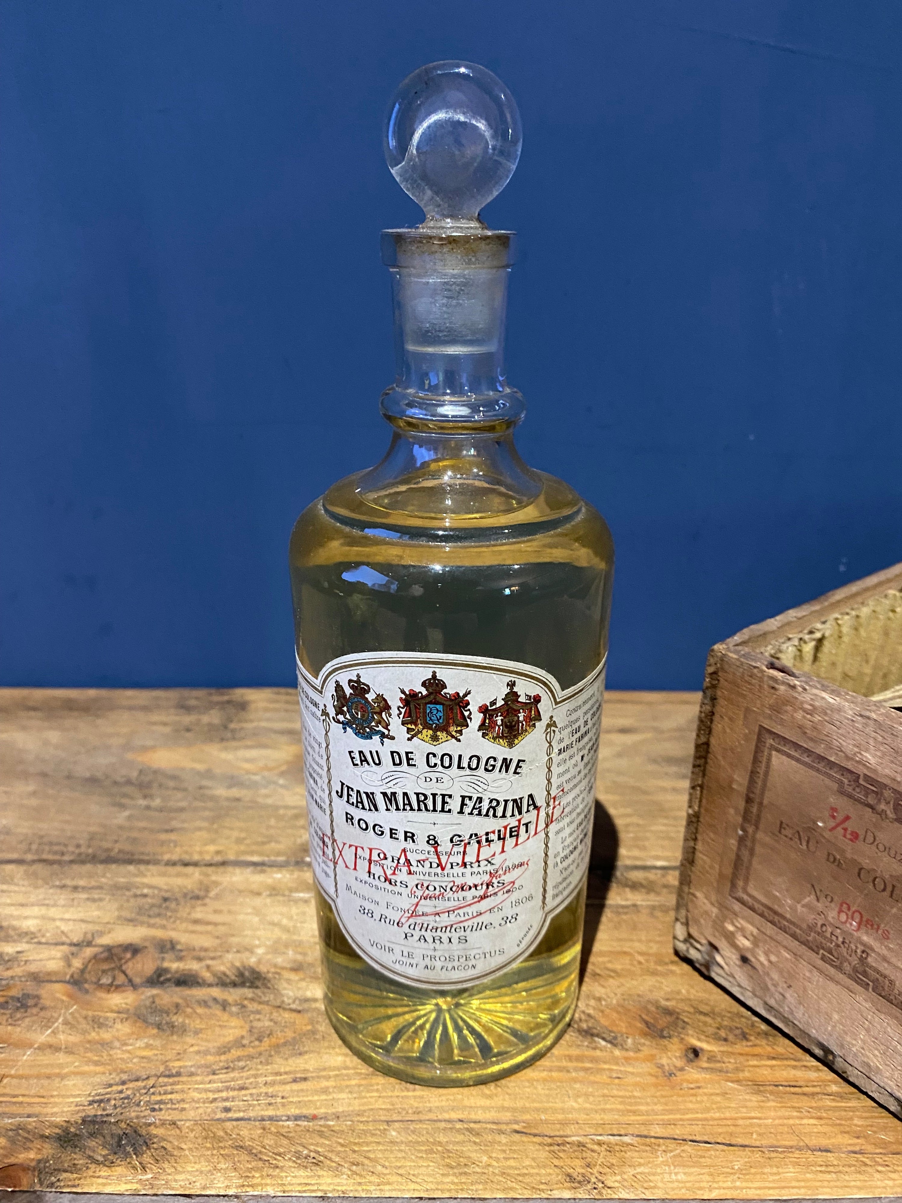 Antique Jean Marie Farina, Roger & Gallet , Eau De Cologne. Full Bottle, Rare