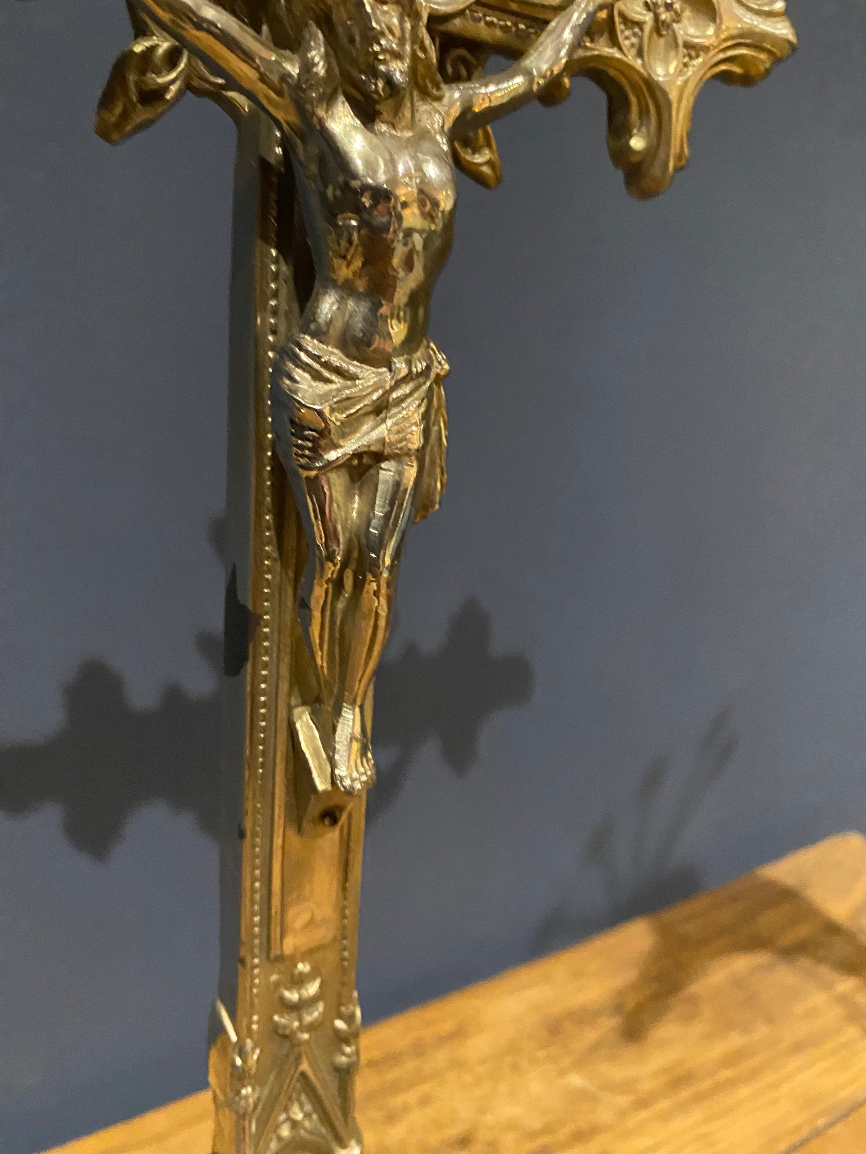 Vintage Mid Century French White Metal/ chrome  Altar Crucifix 45 Cms High