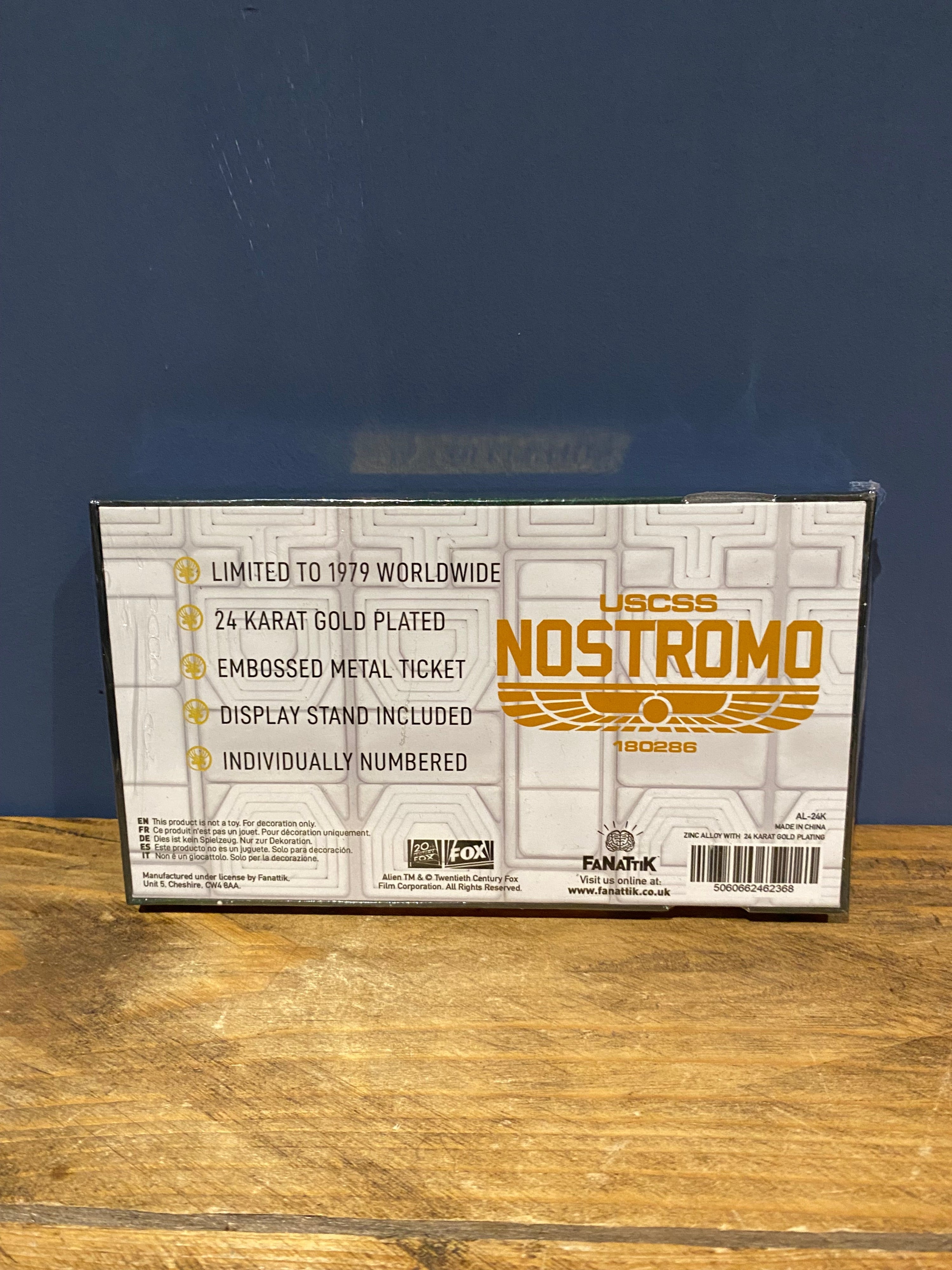 Limited Ed , Alien , Nostromo Boarding Ticket, 24k Gold Plated