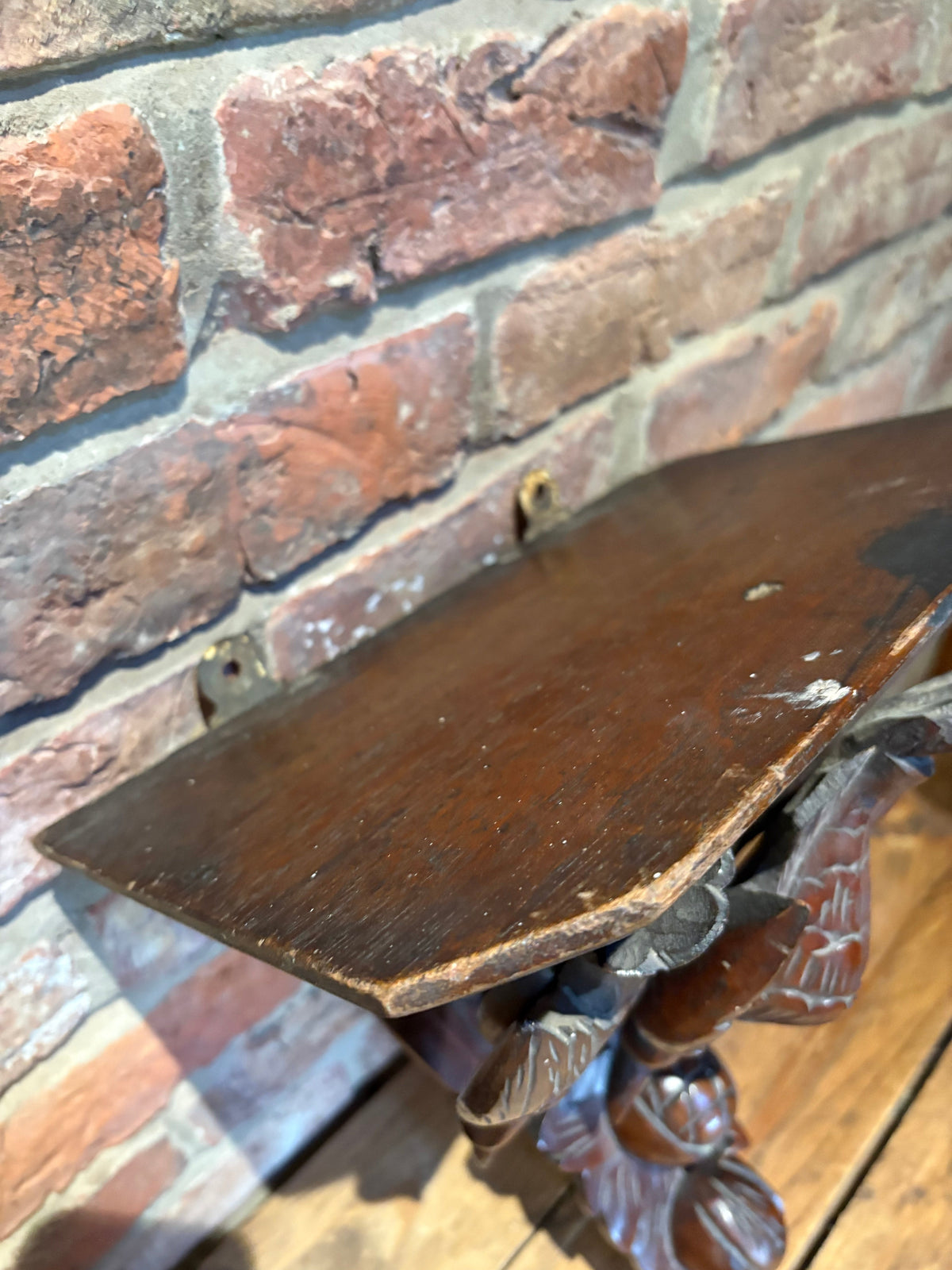 Antique Carved Wood Shelf , Clock Shelf , Austrian . Black forest?