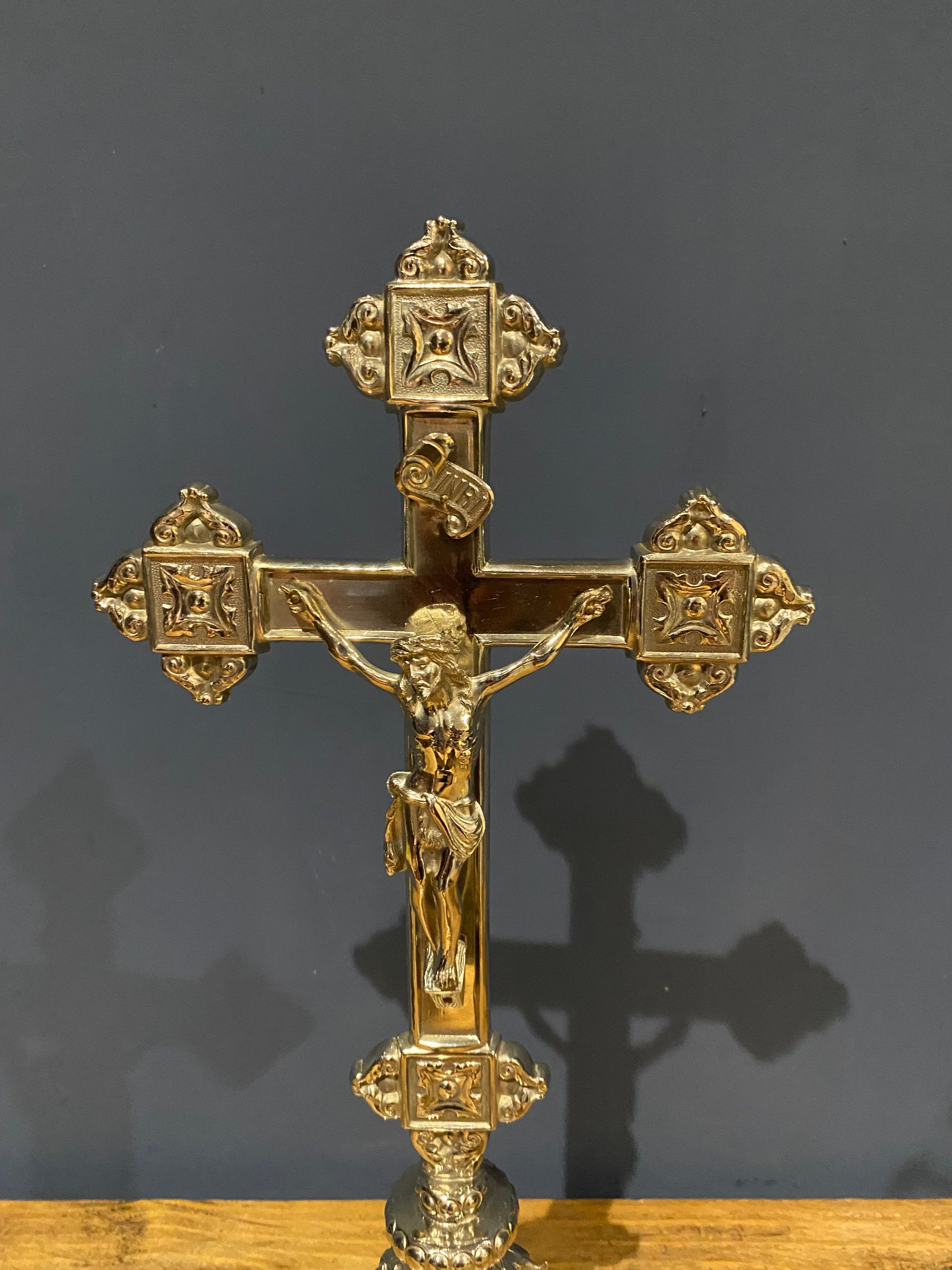 Vintage Mid Century French White Metal /chrome Altar Crucifix 43 Cms High