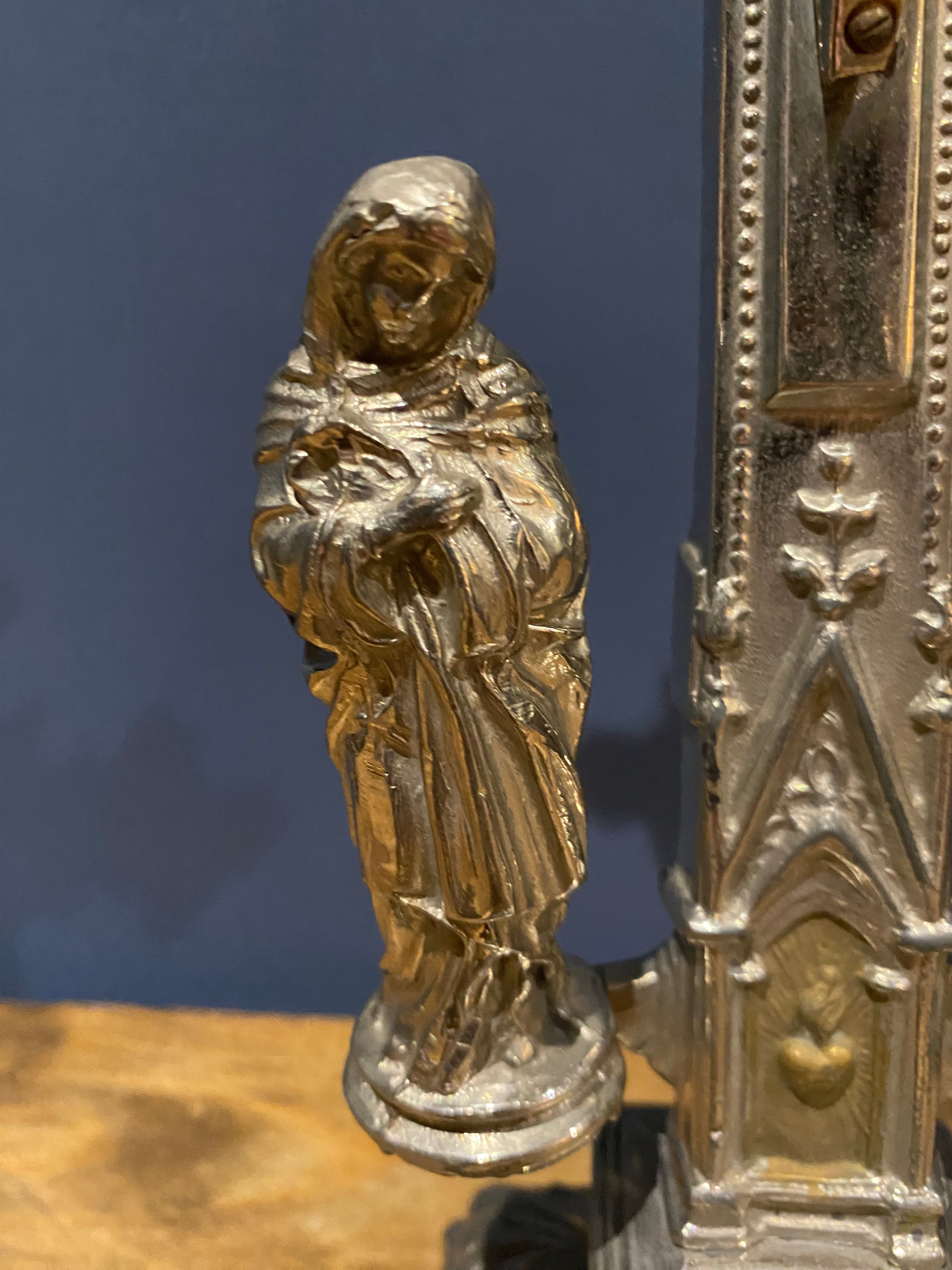 Vintage Mid Century French White Metal  Altar Crucifix 44 Cms High
