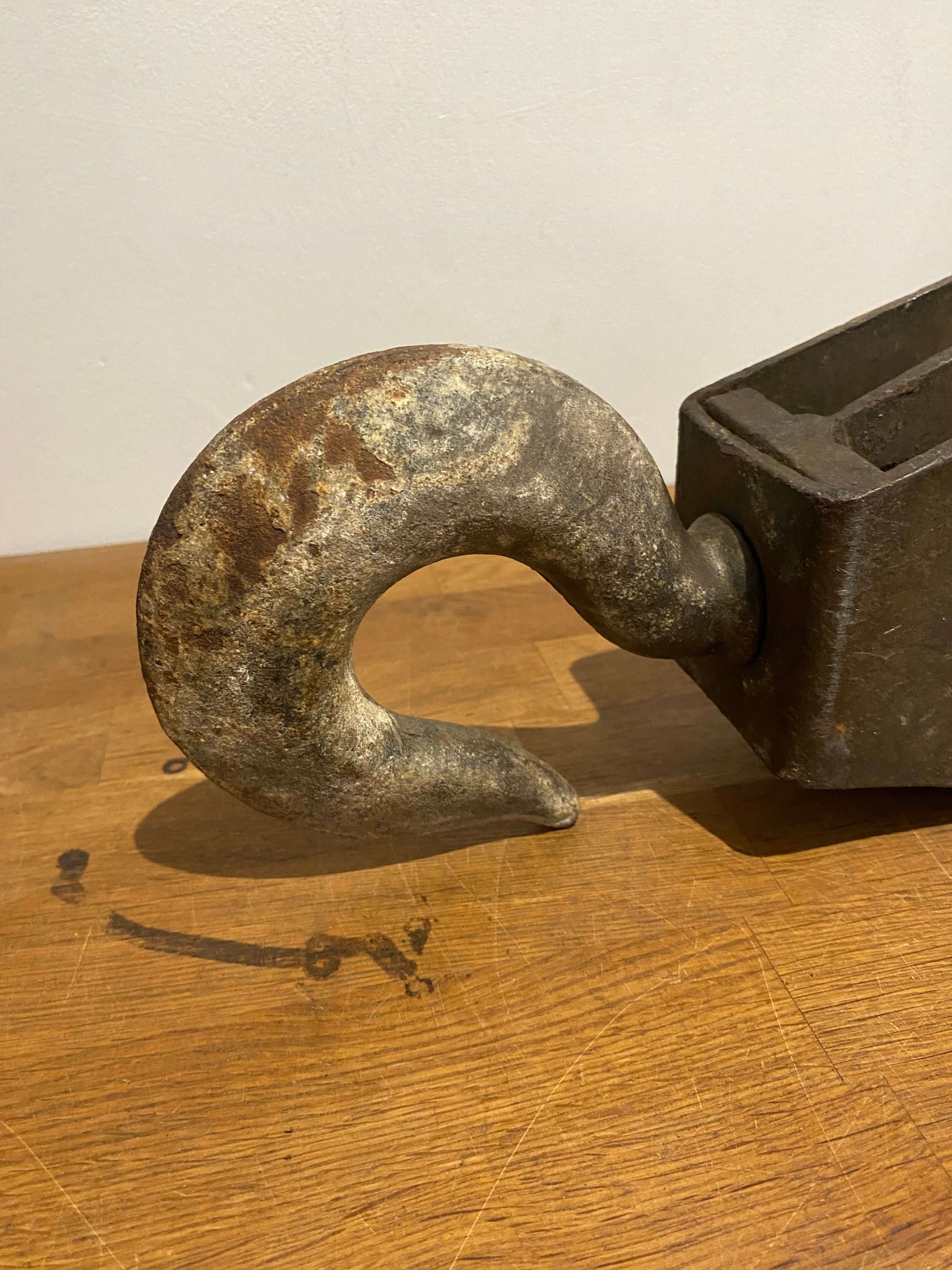 Very large industrial cast block and tackle, double pulley.