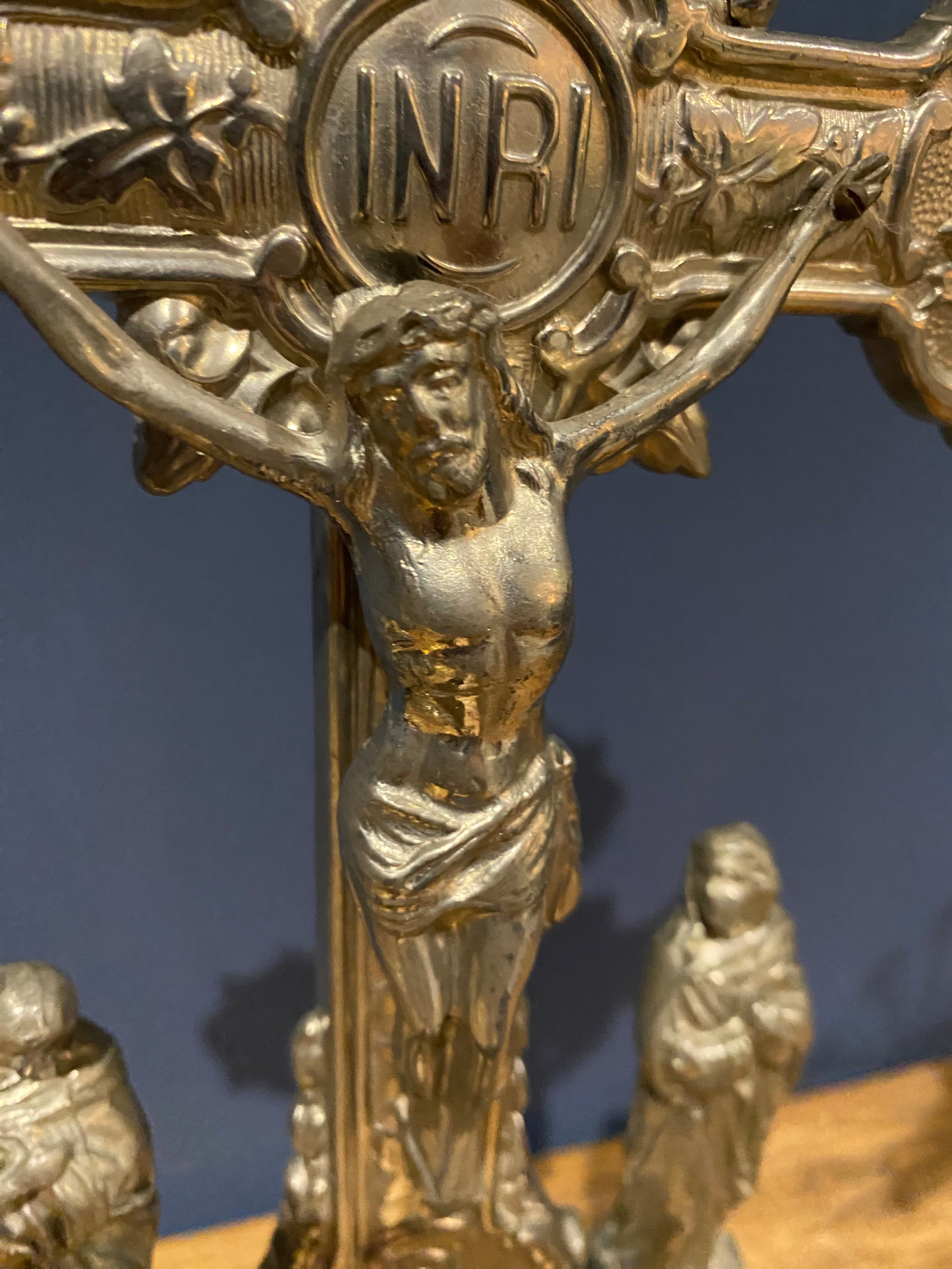 Vintage Mid Century French White Metal  Altar Crucifix 45 Cms High