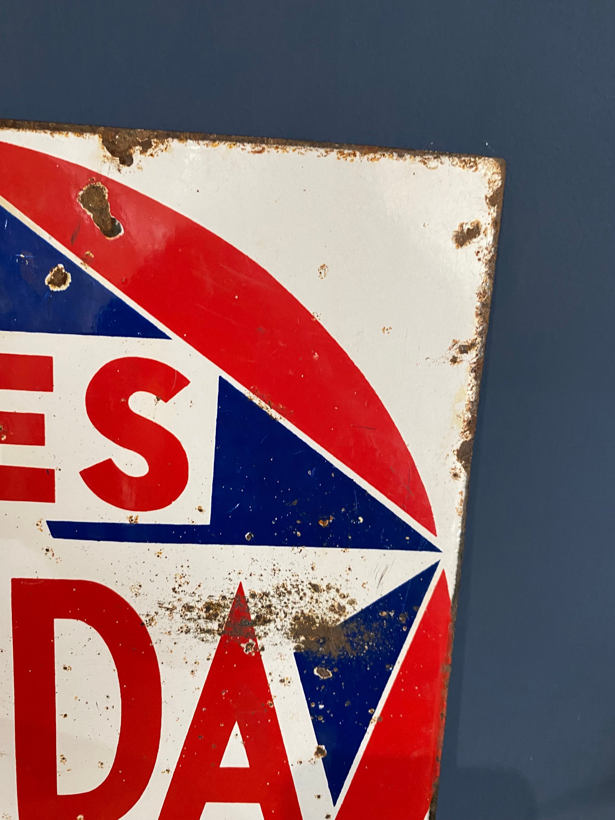 Vintage 70’s Piles Mazda Station Service double sided enamel sign