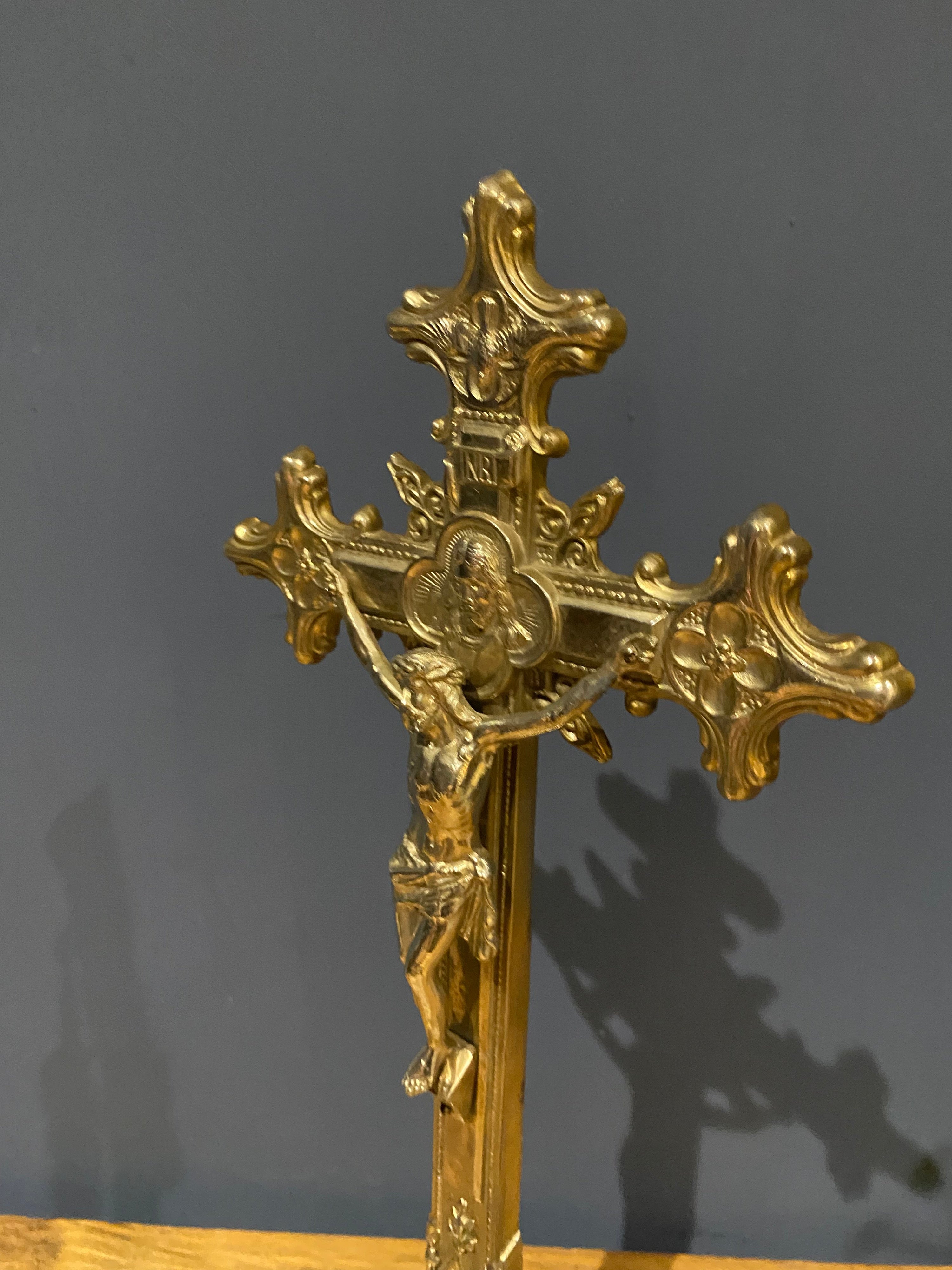 Vintage Mid Century French White Metal/ chrome  Altar Crucifix 45 Cms High