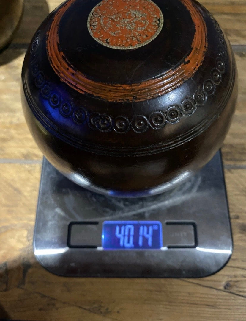 Pair Of Vintage Jaques Lawn Bowls Plus Bag , No3 Bias, 4 3/4”, 1503