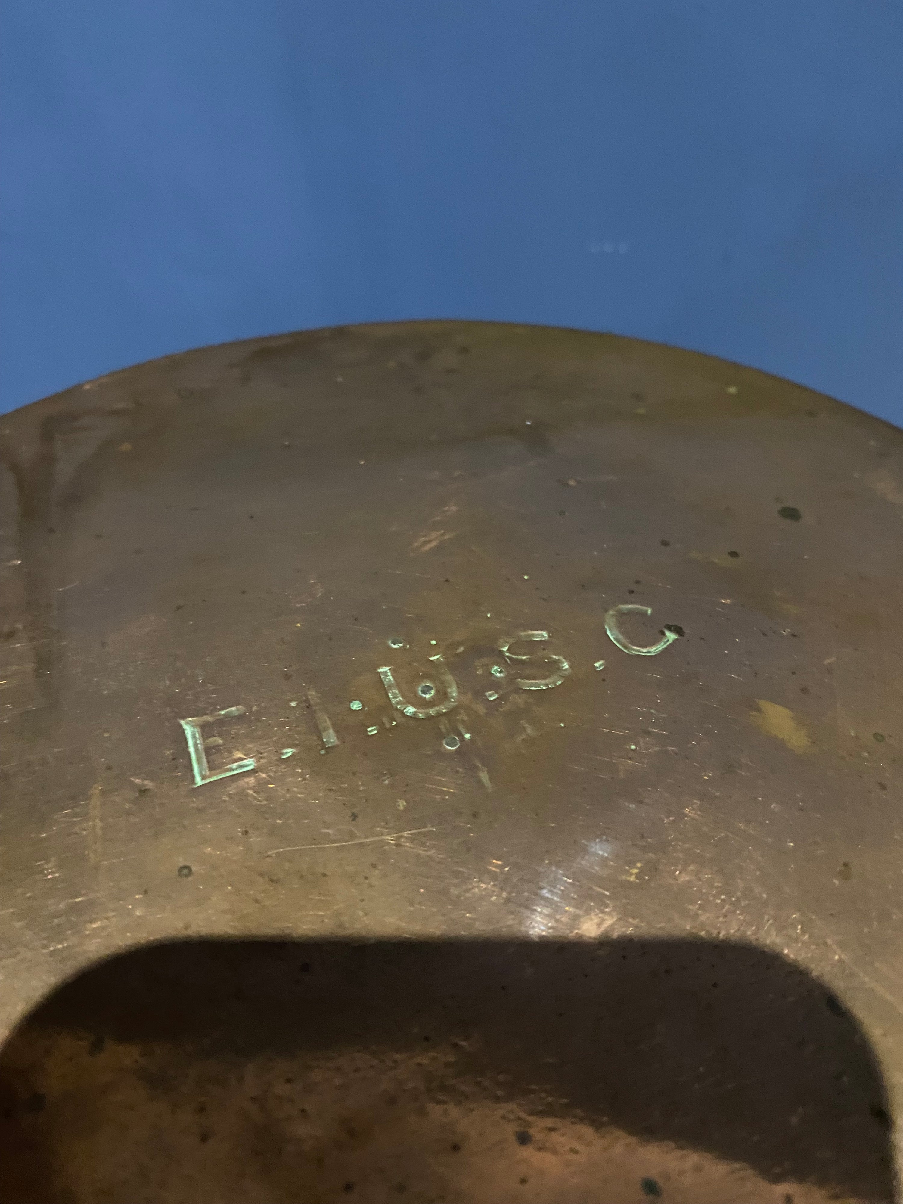 Large Heavy Antique Copper Water Urn , E.I.U.S.C. Stamped In It.