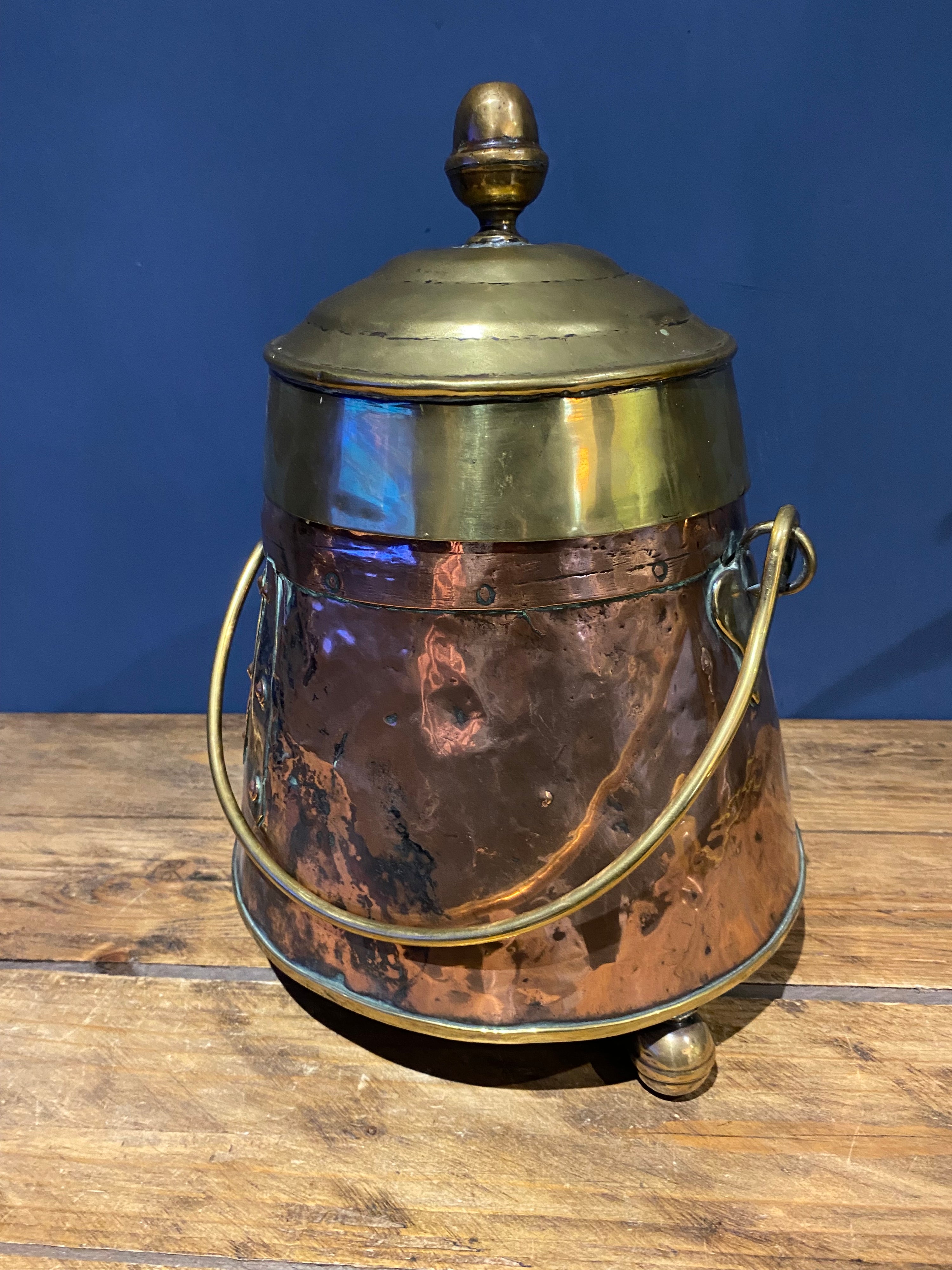 Antique Copper And Brass Dutch Doof Pot , Embers Bucket.