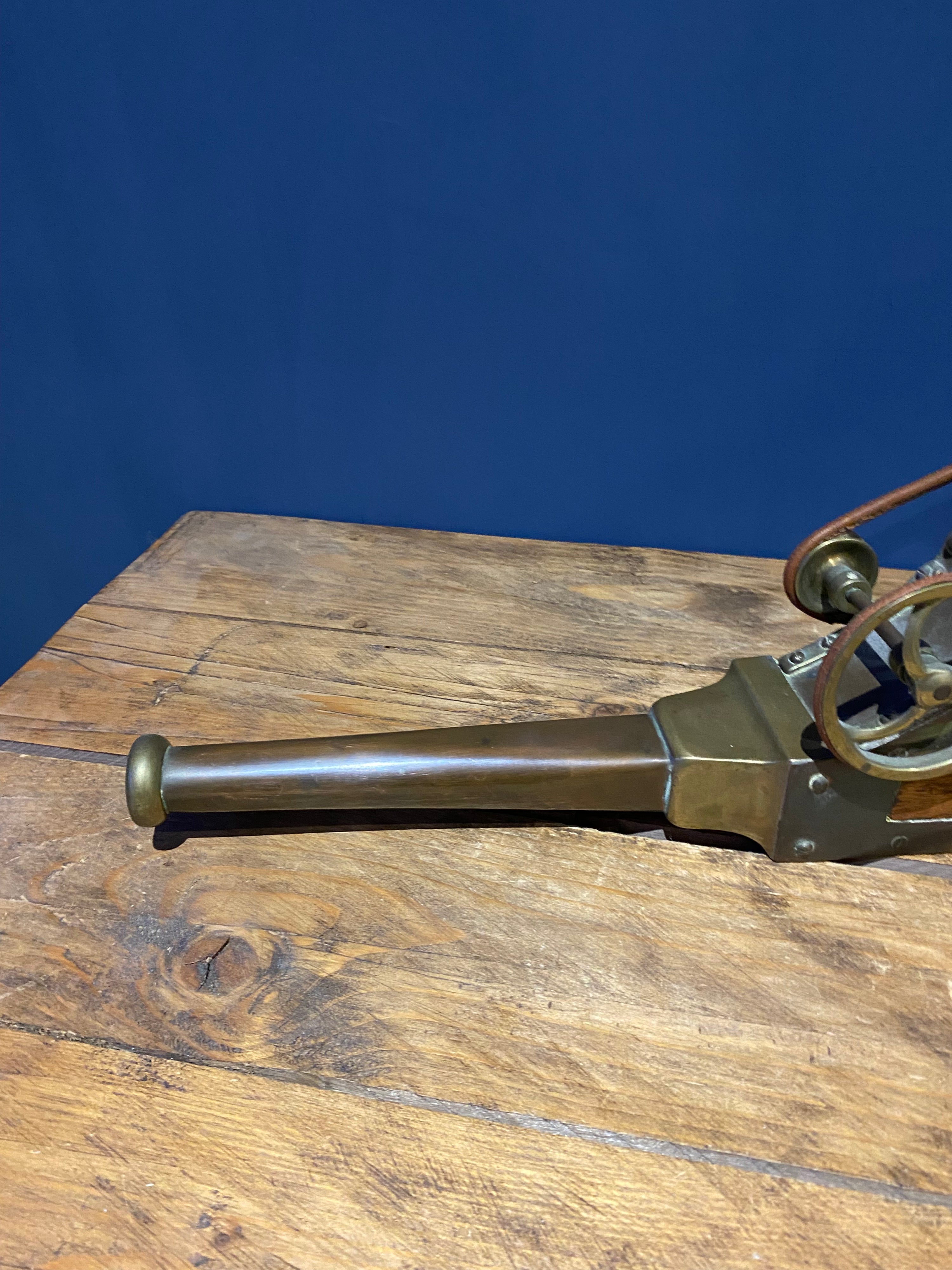 Early Mechanical Fire Bellows ,Copper, Brass, Wood , Irish Halfpenny In Handle .