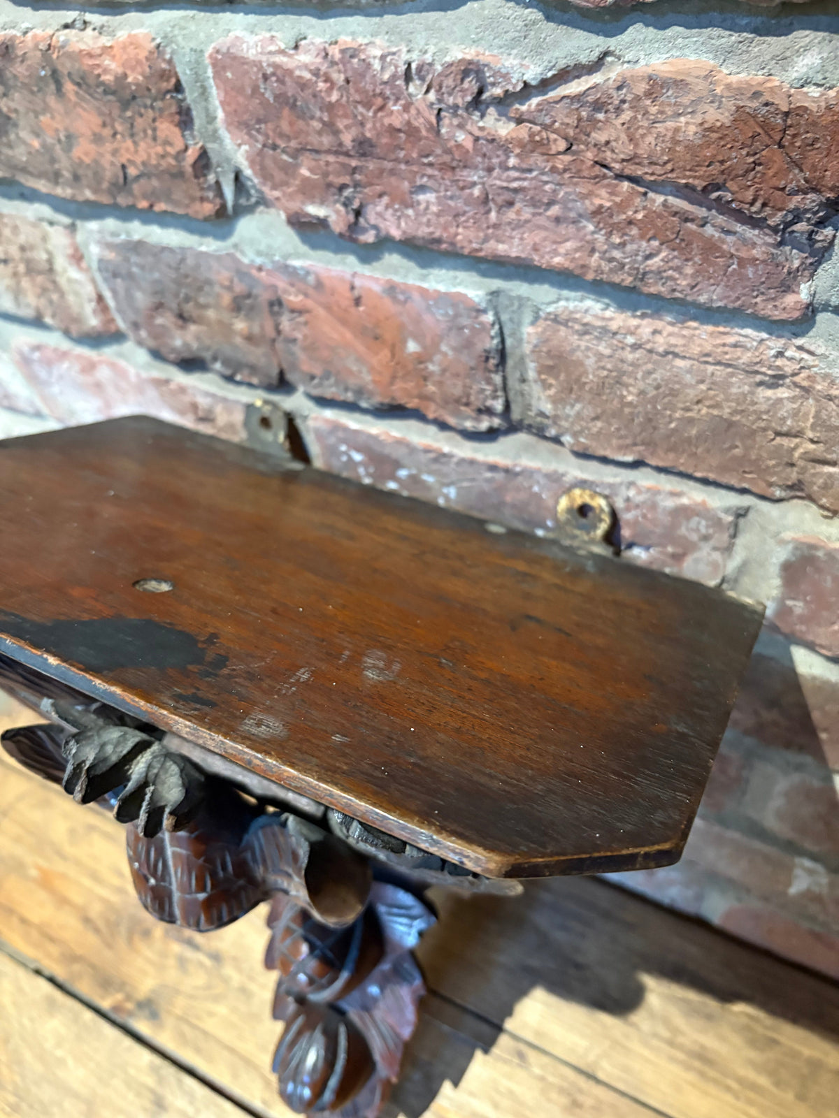 Antique Carved Wood Shelf , Clock Shelf , Austrian . Black forest?