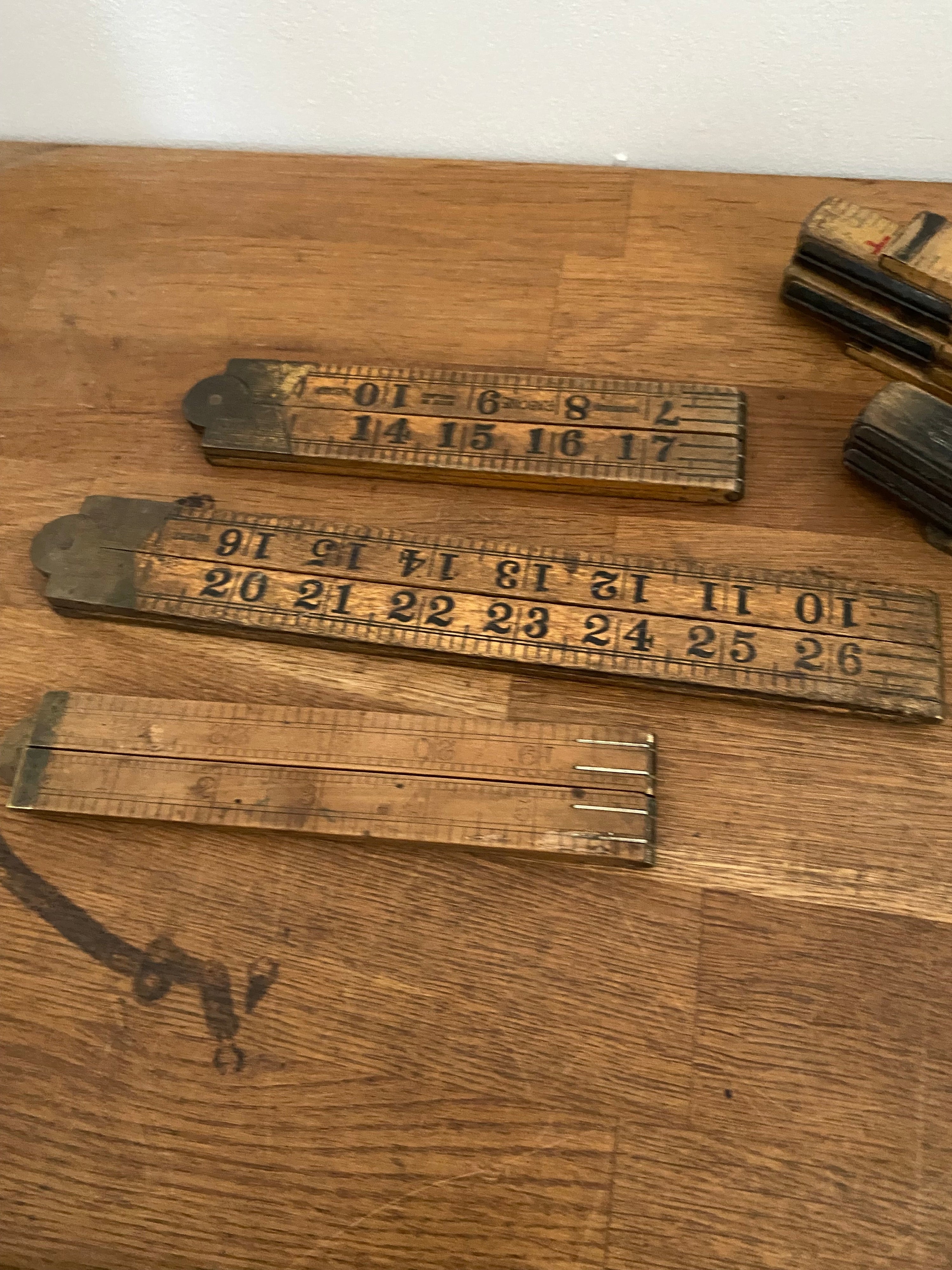 Joblot Of 15 Vintage Box Wood Folding Rulers , Mostly Rabone , Various Condition