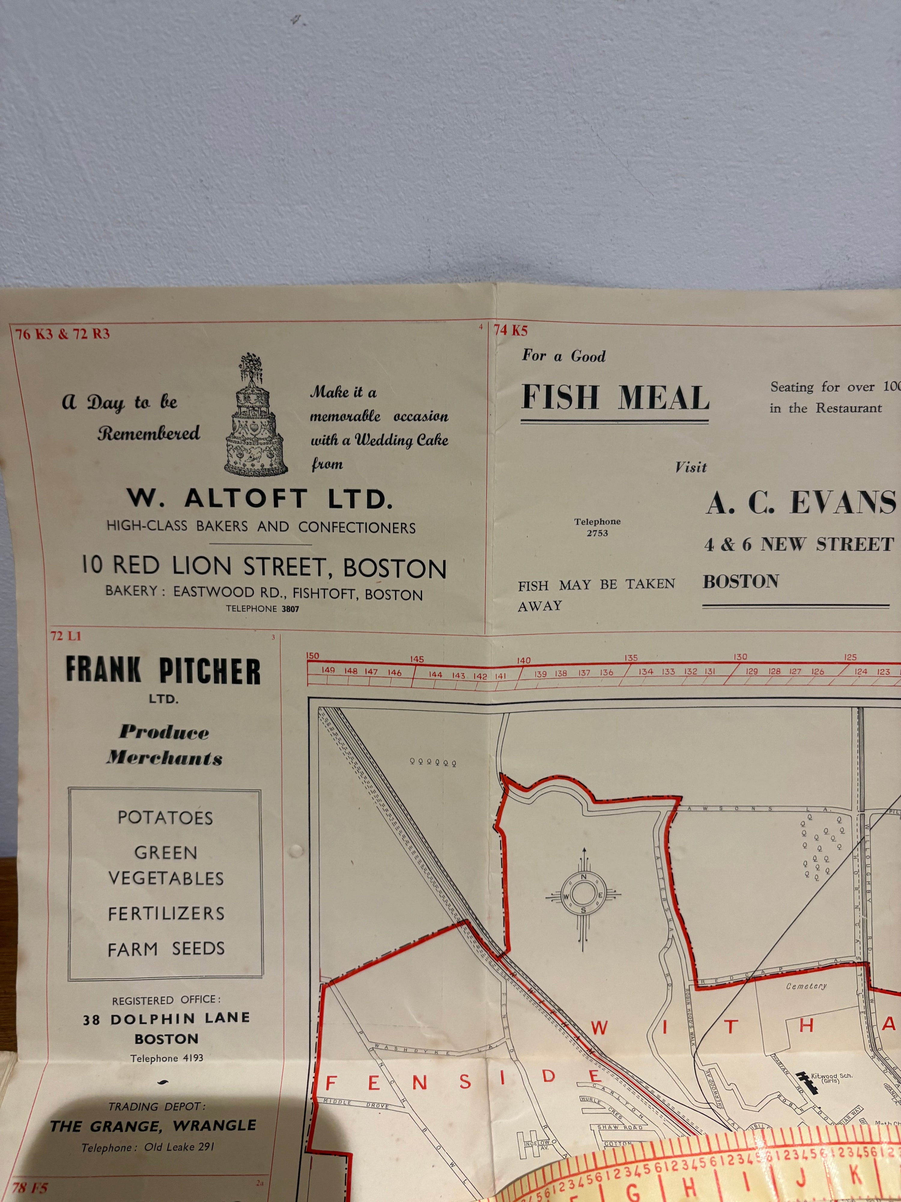 Vintage 1930’s-1950’s Burrows Pointer Guide Map Of Boston UK , Third Edition