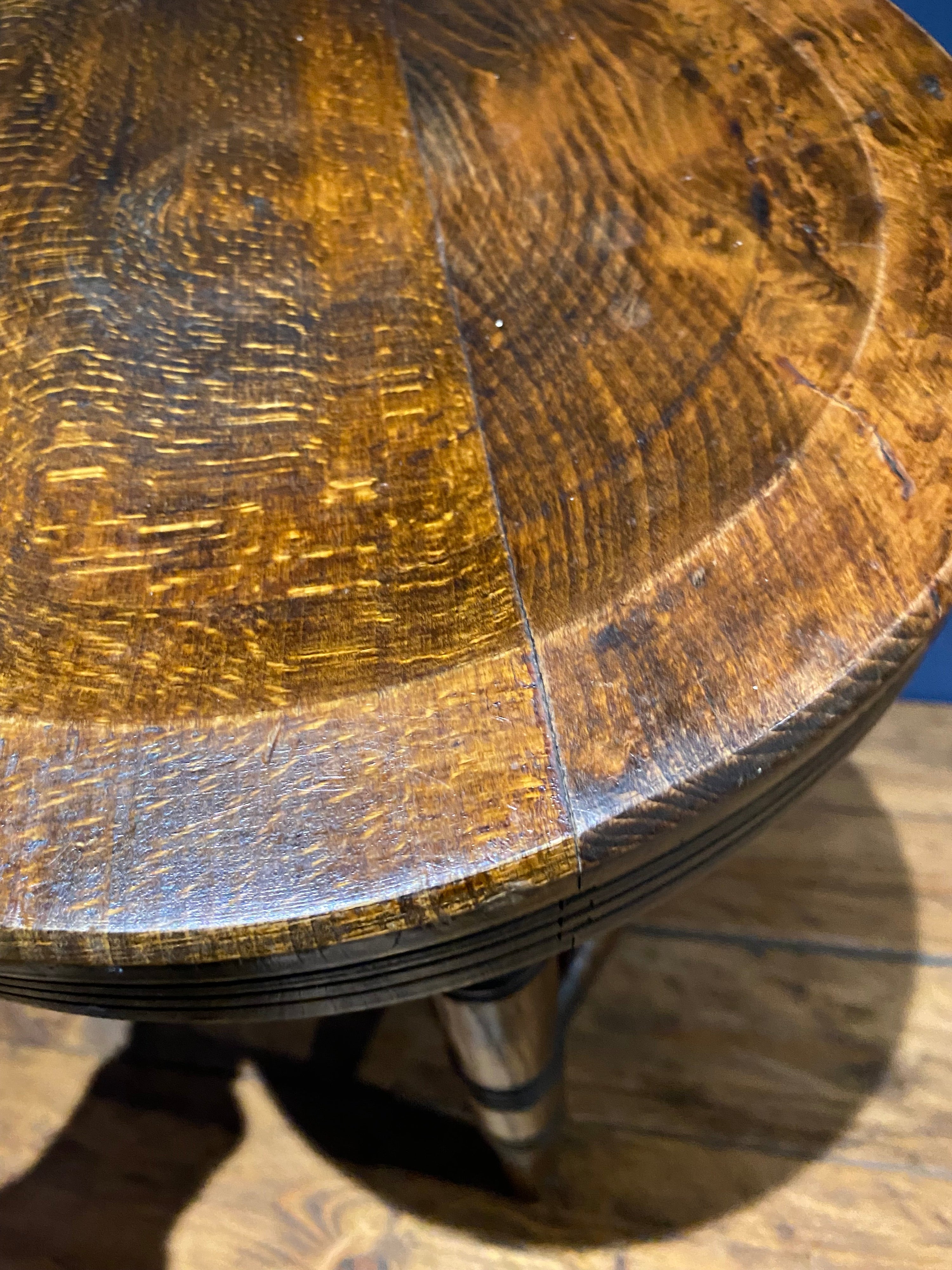 Antique Oak Stool with Beautiful Grain And Patina