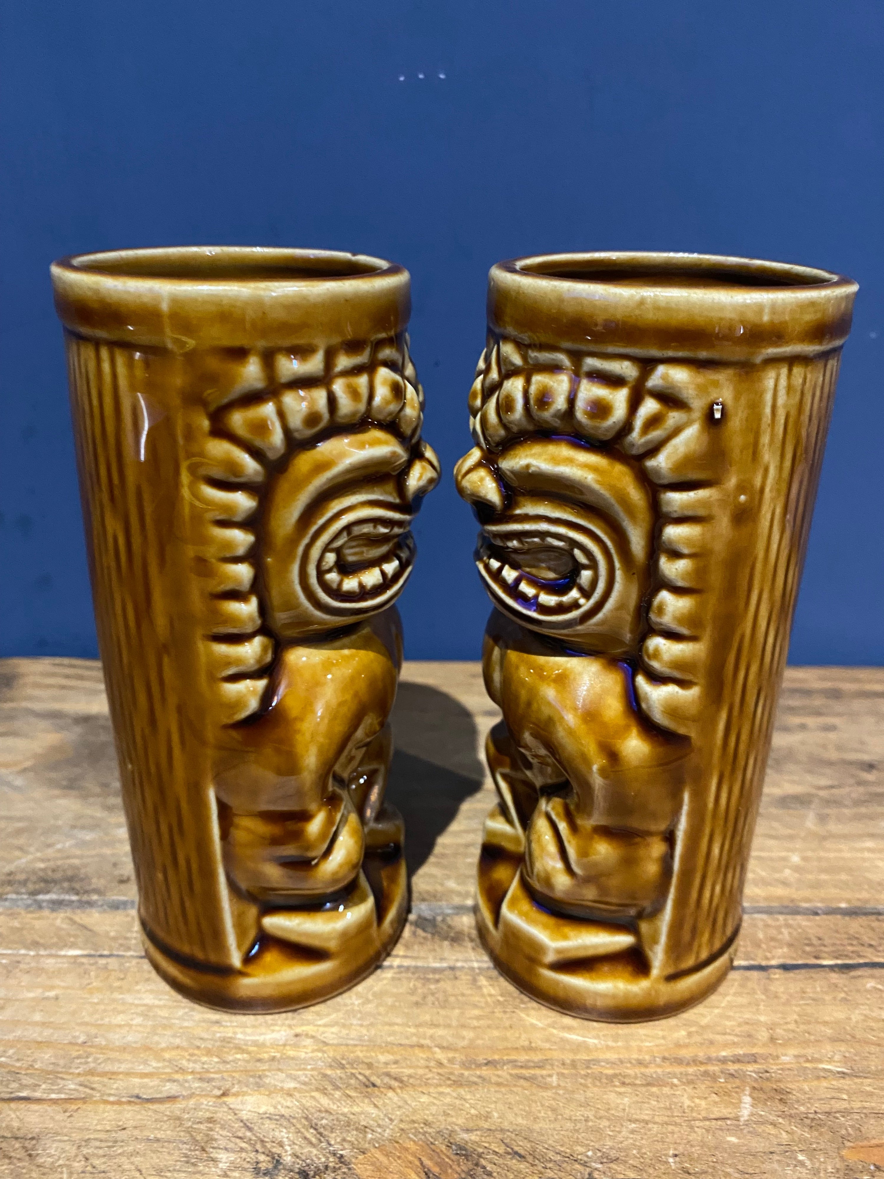 Vintage Orchids Of Hawaii , Pair Of Tiki Vases / Bud Vases , Small