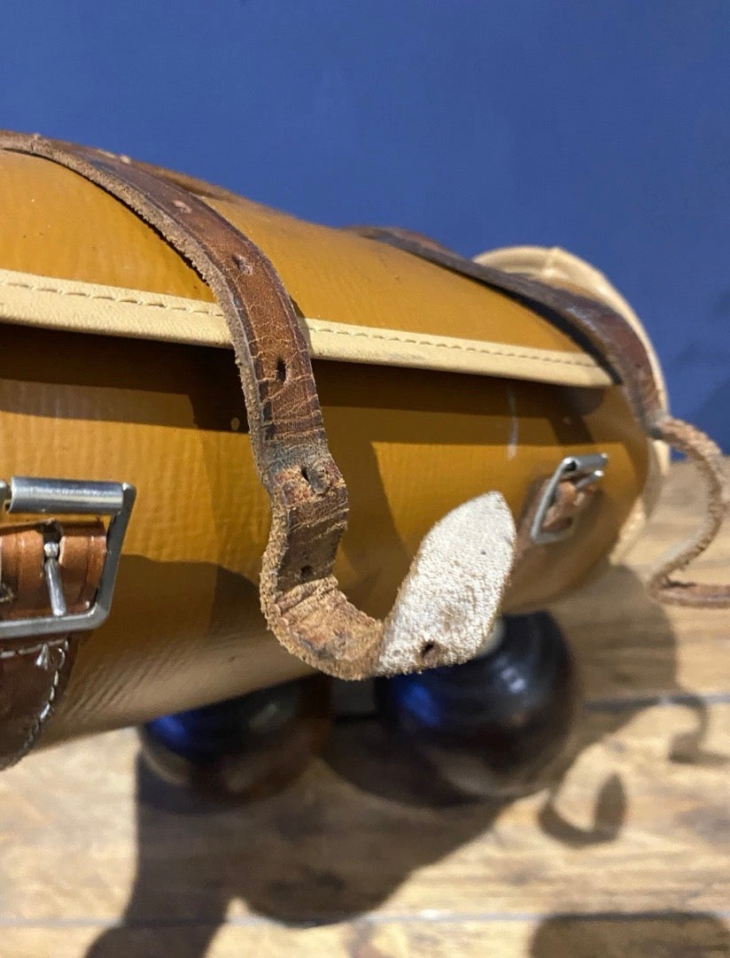 Pair Of Vintage Lawn Bowls Plus Bag , No3 Bias, 4 7/8.
