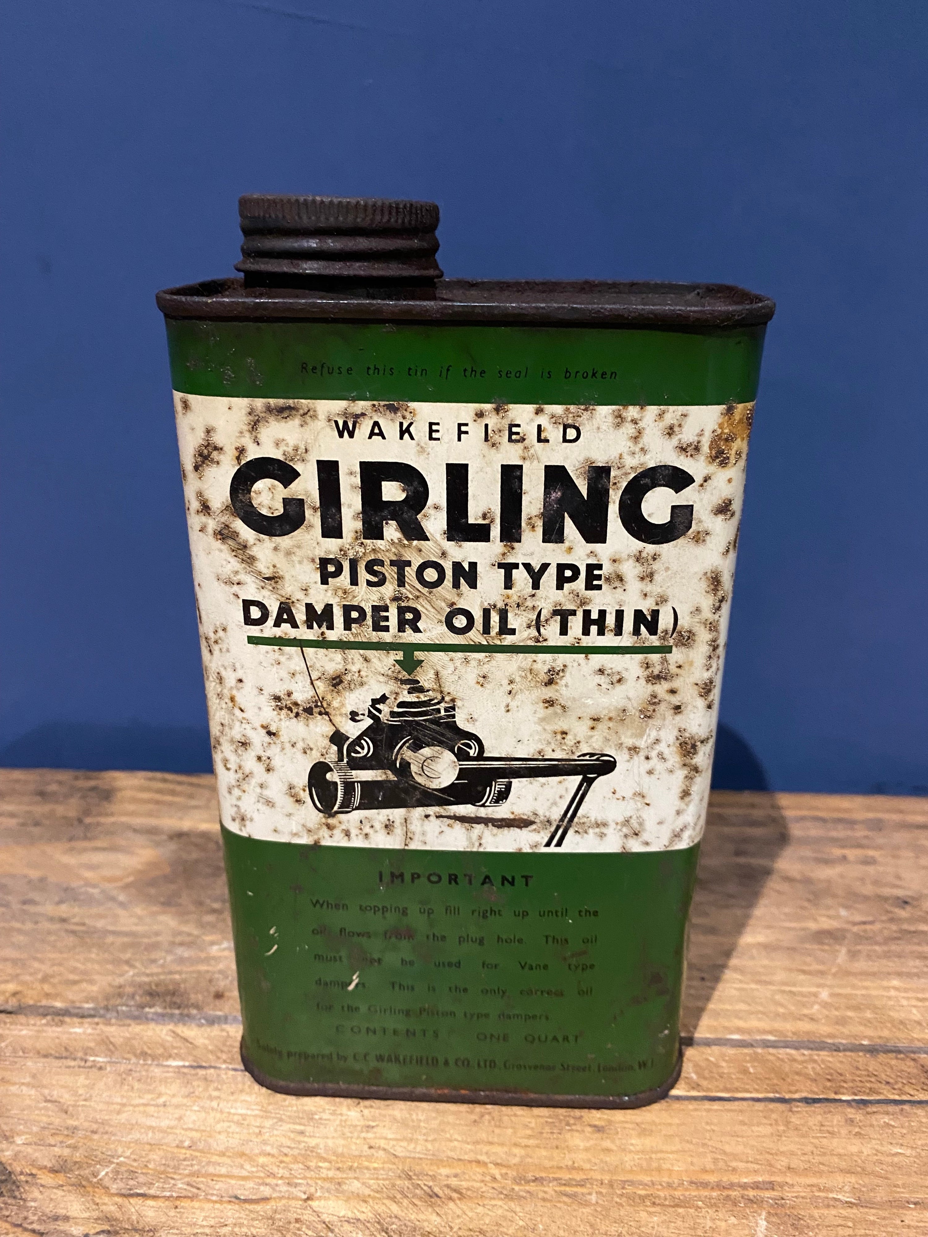Vintage Wakefield Girling Piston Damper Oil Empty Tin , Castrol
