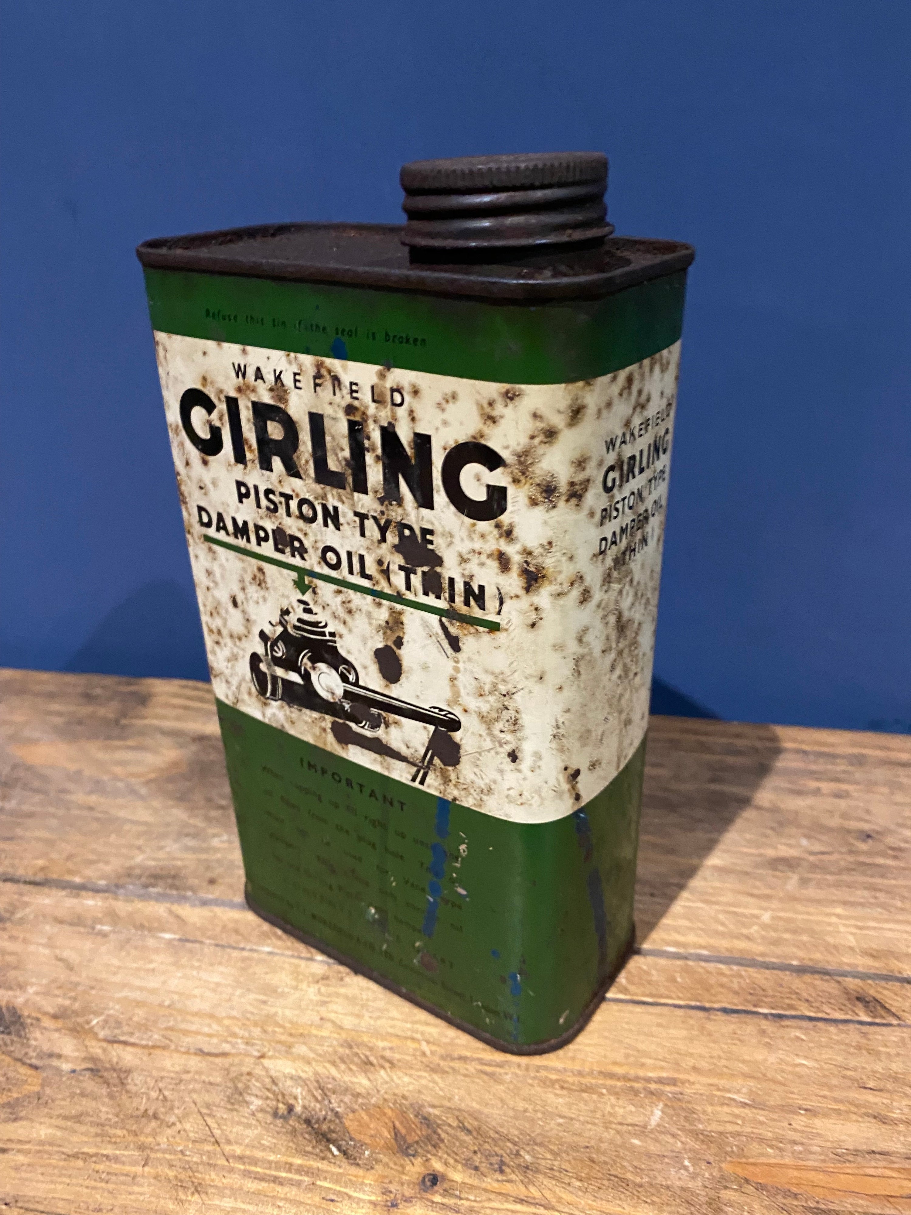 Vintage Wakefield Girling Piston Damper Oil Empty Tin , Castrol