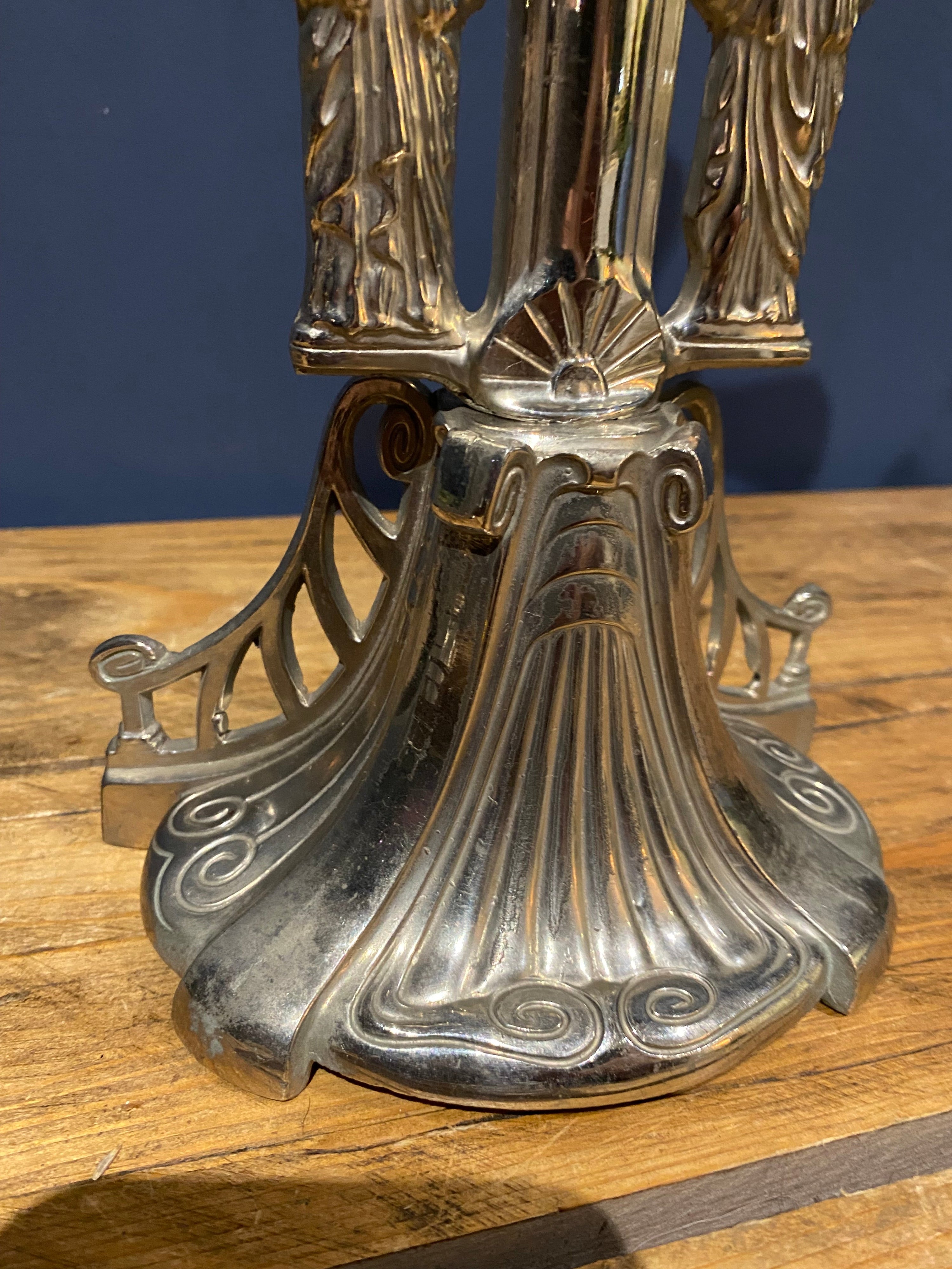 Vintage Mid Century French White Metal /chrome Altar Crucifix 40 Cms High