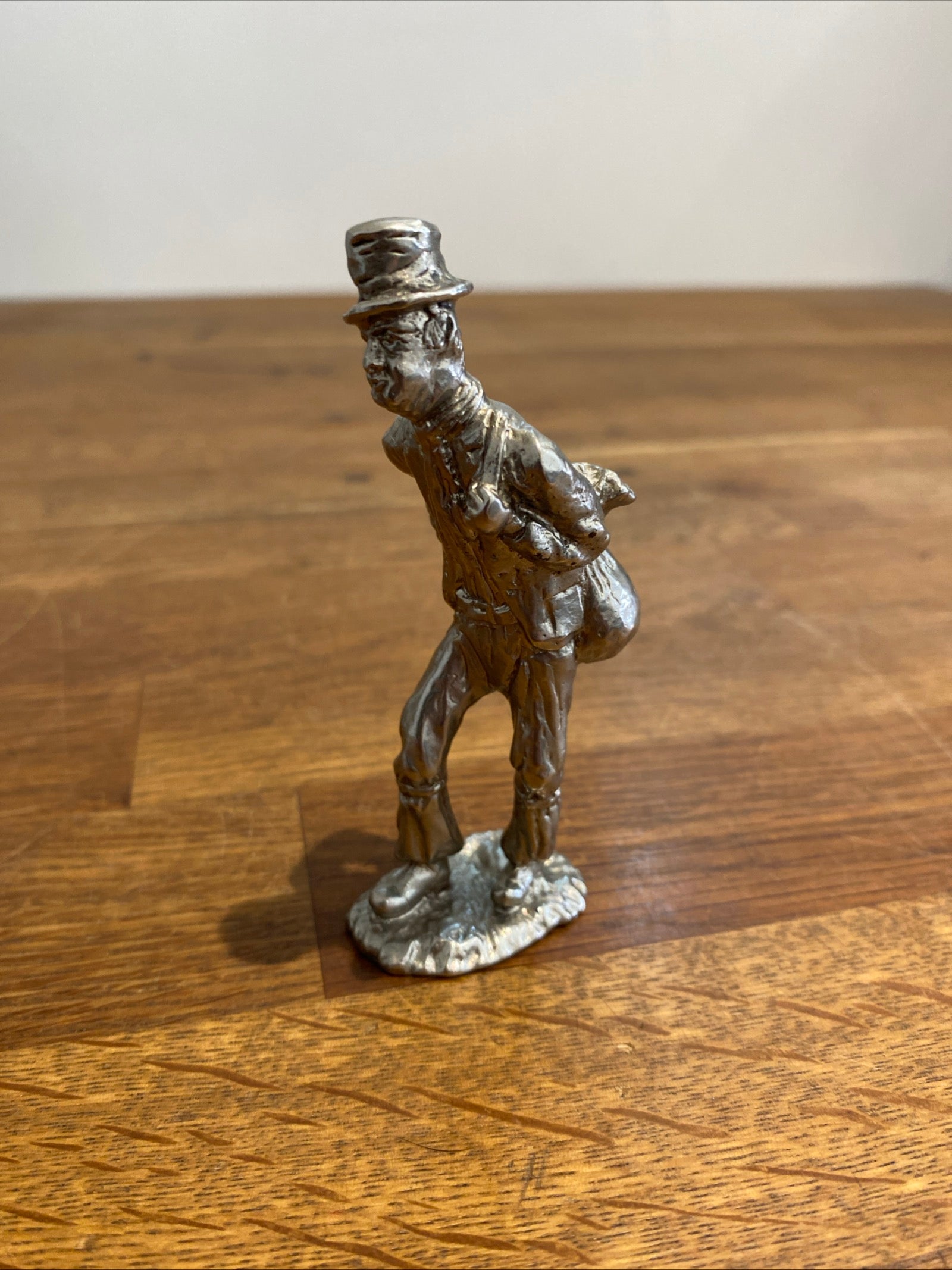 Plated Metal 4” Figure Of A Victorian Man With Travelling Bag