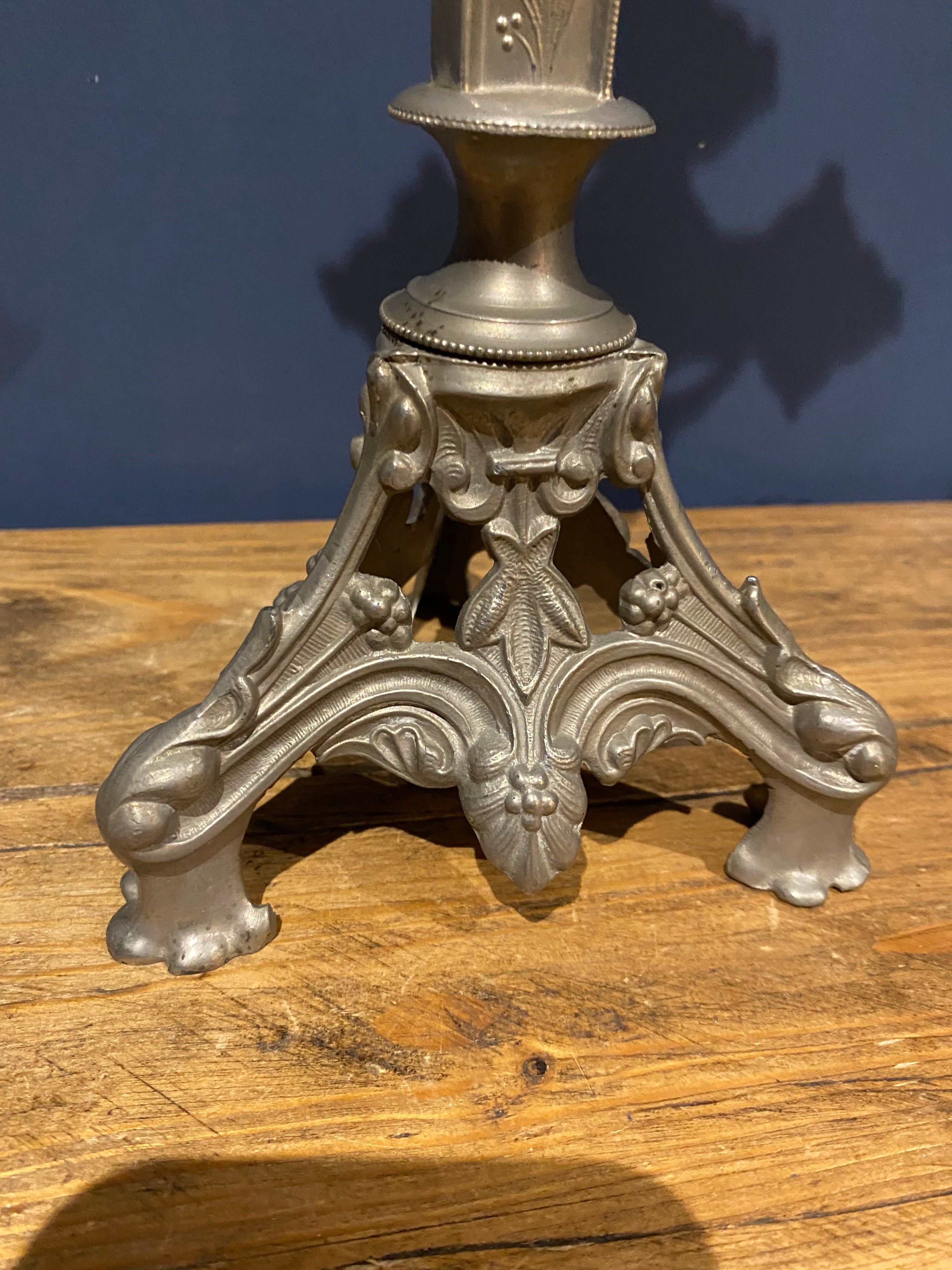Vintage Mid Century French White Metal Altar Crucifix 41 Cms High