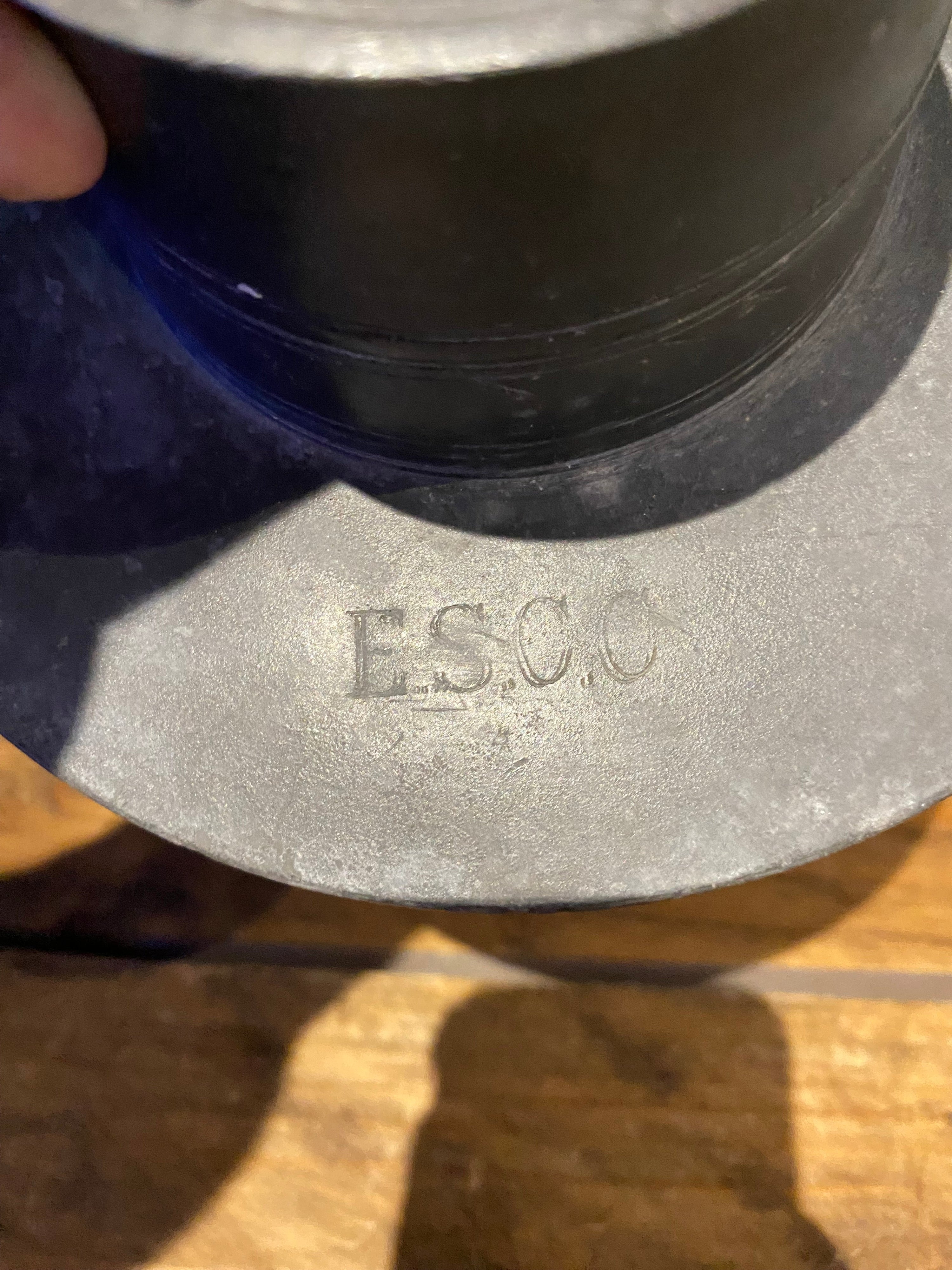 Vintage/ Antique Pewter Inkwell , Stamped E.S.C.C.