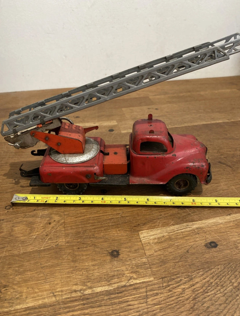 Vintage Tinplate Gama Fire Engine, Fire Truck , Ladder Truck , Clockwork, Works