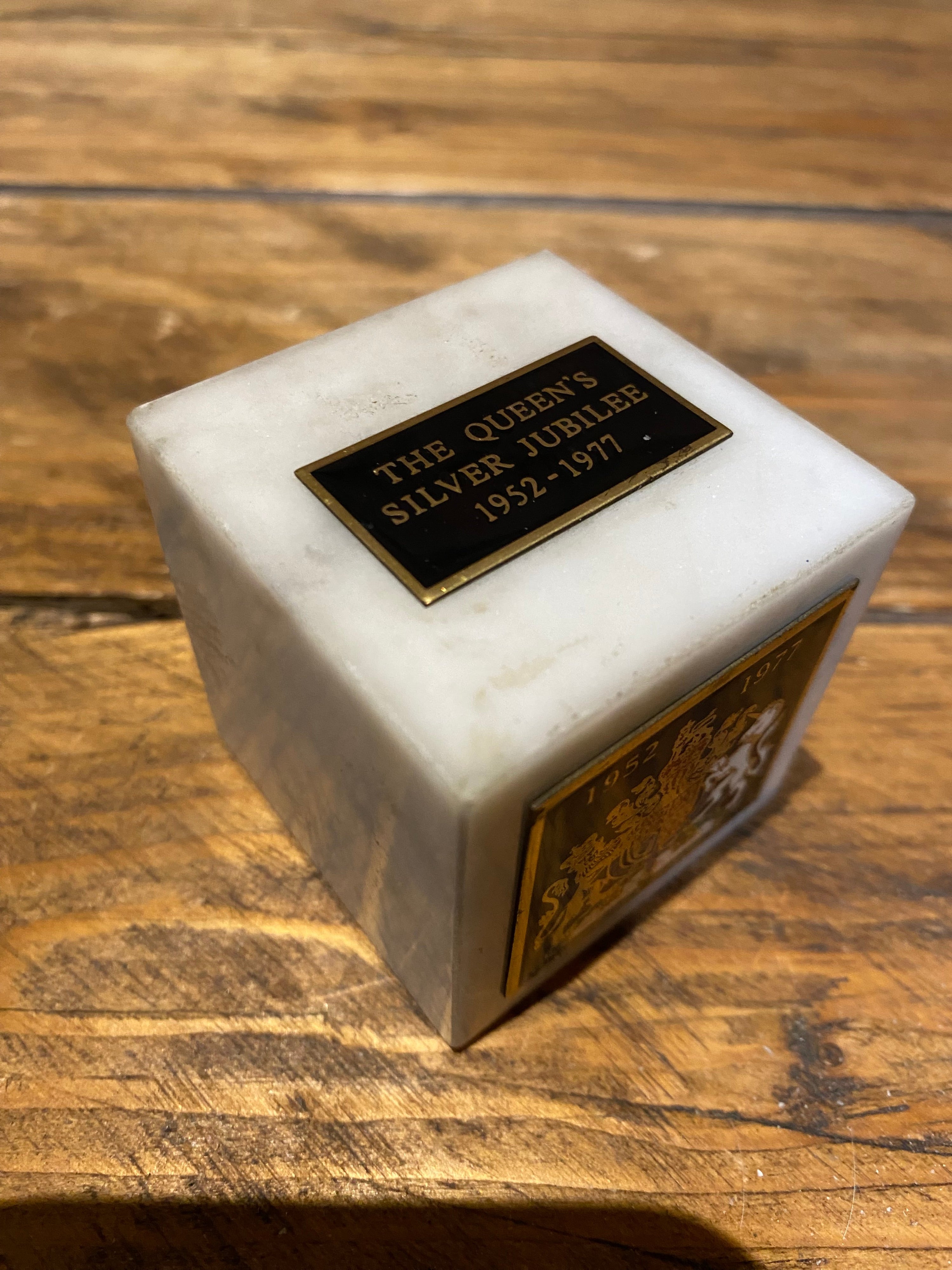 John Deere Silver Jubilee. Marble Cube Paperweight. Tractor Lovers Gifts at Wilson Fox Antiques