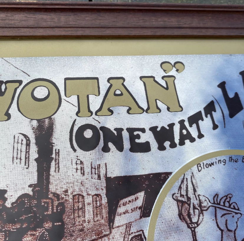 Vintage Wotan Lamp Advertising Mirror, 1977, Mac Bean Mid Century - Wilson Fox Antiques Shop - Free uk postage