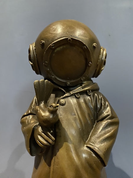 Banksy Deep Sea Diver Bronze Figure On A Marble Base