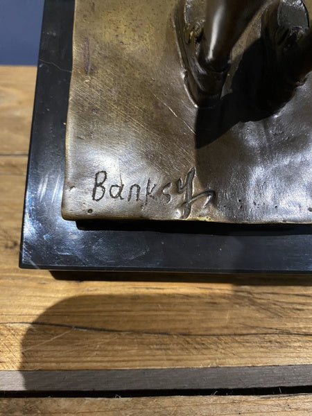 Banksy Deep Sea Diver Bronze Figure On A Marble Base
