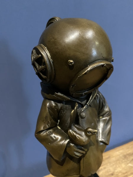 Banksy Deep Sea Diver Bronze Figure On A Marble Base