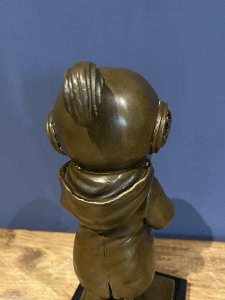 Banksy Deep Sea Diver Bronze Figure On A Marble Base
