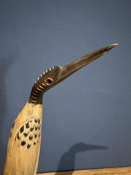 Hand Carved Water Buffalo Horn Of A Stork On A Branch