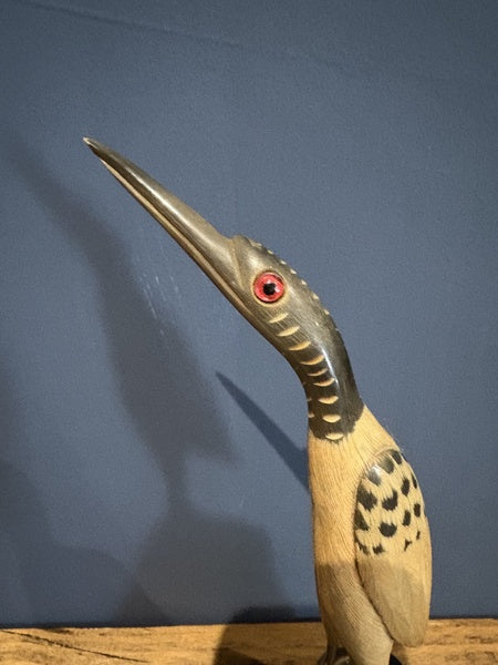 Hand Carved Water Buffalo Horn Of A Stork On A Branch