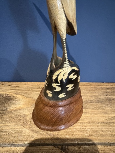 Hand Carved Water Buffalo Horn Of A Stork On A Branch