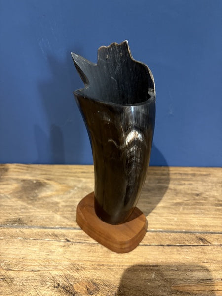 Owl On Branch Vintage Hand Carved Water Buffalo Horn Ornament