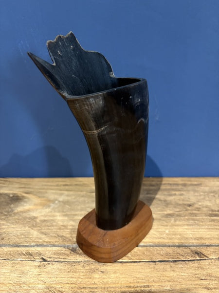 Owl On Branch Vintage Hand Carved Water Buffalo Horn Ornament