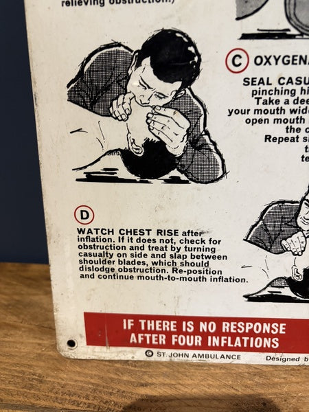 St. John Ambulance Emergency Resuscitation 1950s Sign