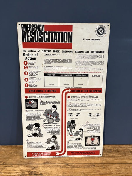 St. John Ambulance Emergency Resuscitation 1950s Sign