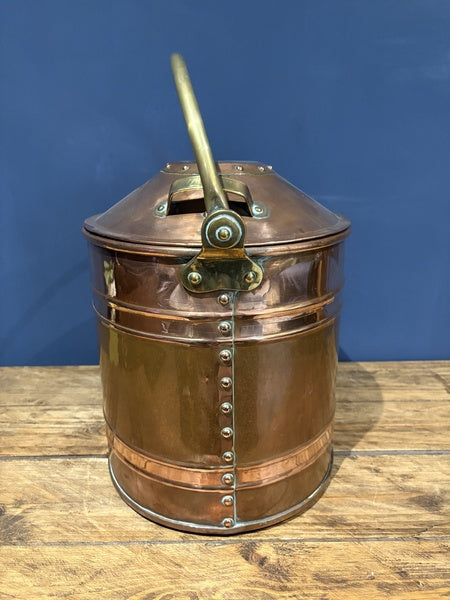 Victorian Copper And Brass Coal Bucket With Handle And Lid