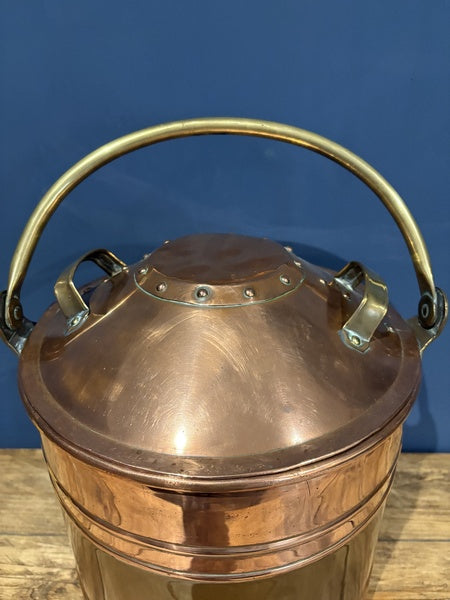 Victorian Copper And Brass Coal Bucket With Handle And Lid