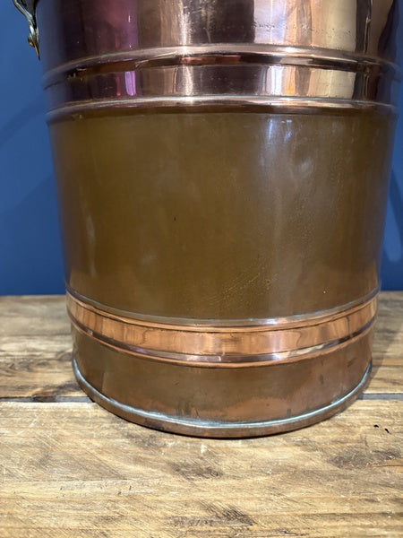 Victorian Copper And Brass Coal Bucket With Handle And Lid