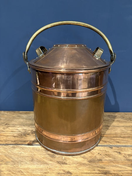 Victorian Copper And Brass Coal Bucket With Handle And Lid