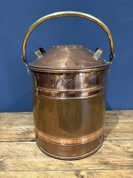 Victorian Copper And Brass Coal Bucket With Handle And Lid