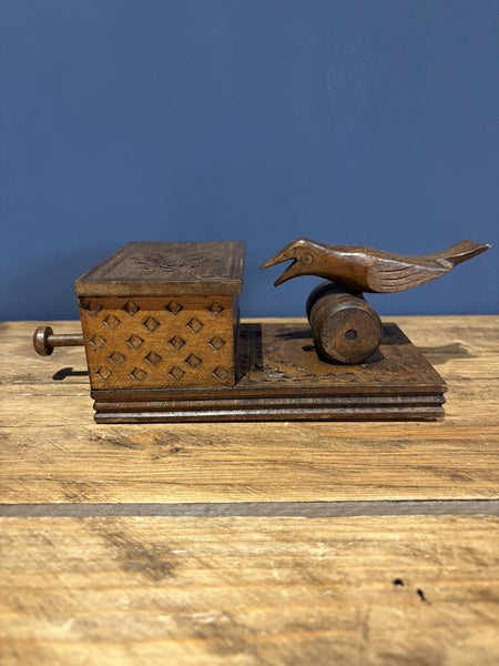 Vintage Wooden Handmade Cigarette Dispenser With Lever Action Bird With Treenware Design 1950s